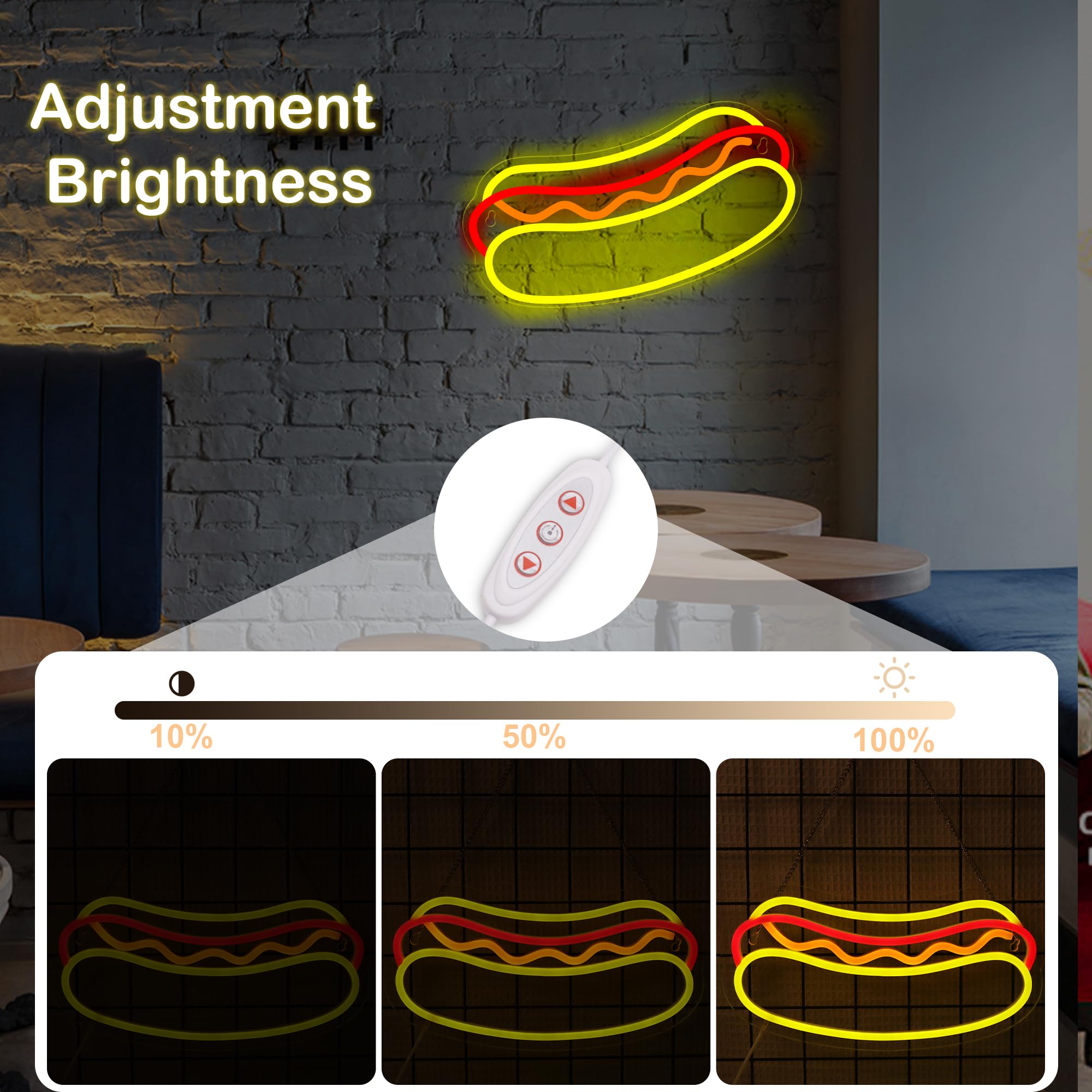 Attivolife Hot Dogs Neon Sign LED Lamp - Acrylic Wall Decor, USB Powered, Model FS-KF01NE, Color: HotDog