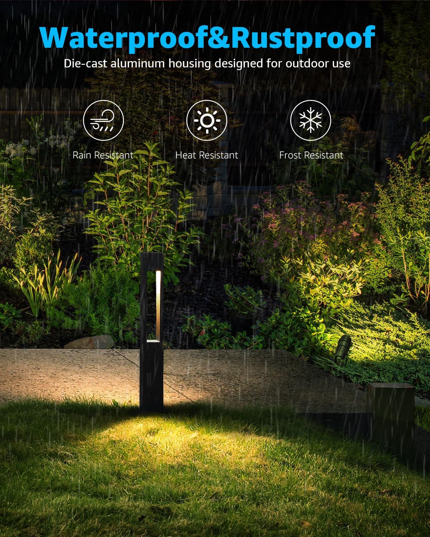 SUNVIE 12-Pack Low Voltage Pathway Lights, LED Outdoor Landscape, Cast-Aluminum, IP65 Waterproof, 3000K Warm White, Black