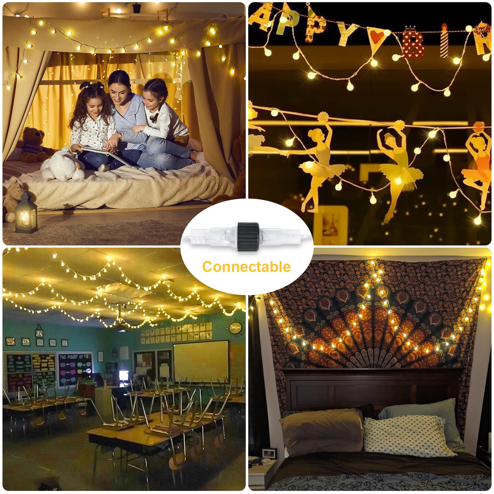 JMEXSUSS 100 LED Globe String Lights, Warm White, 33ft, Indoor/Outdoor, Model EXS-S-0100-R, Plug-in with Remote, 8 Modes
