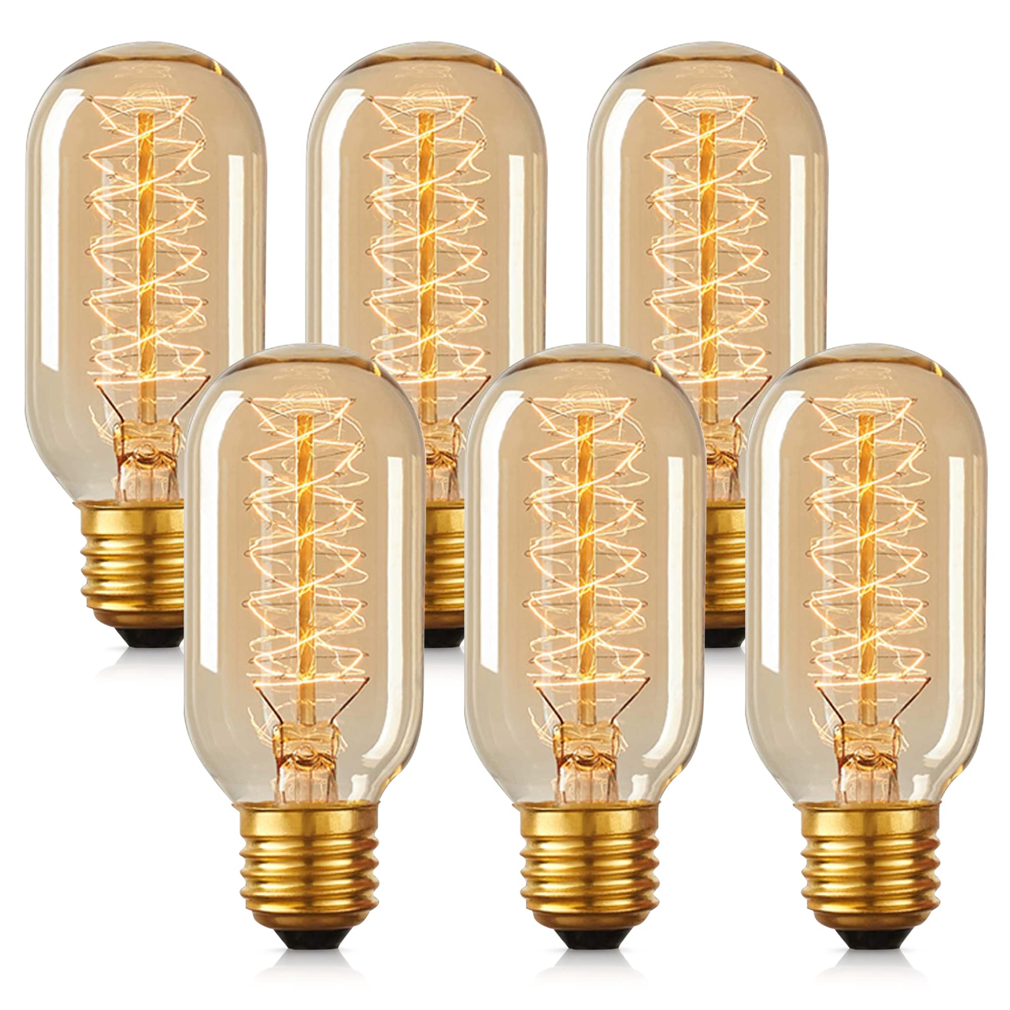 DORESshop Vintage Edison Light Bulbs 40W Incandescent 6 Pack Amber Glass Warm White E26/E27 Base Dimmable