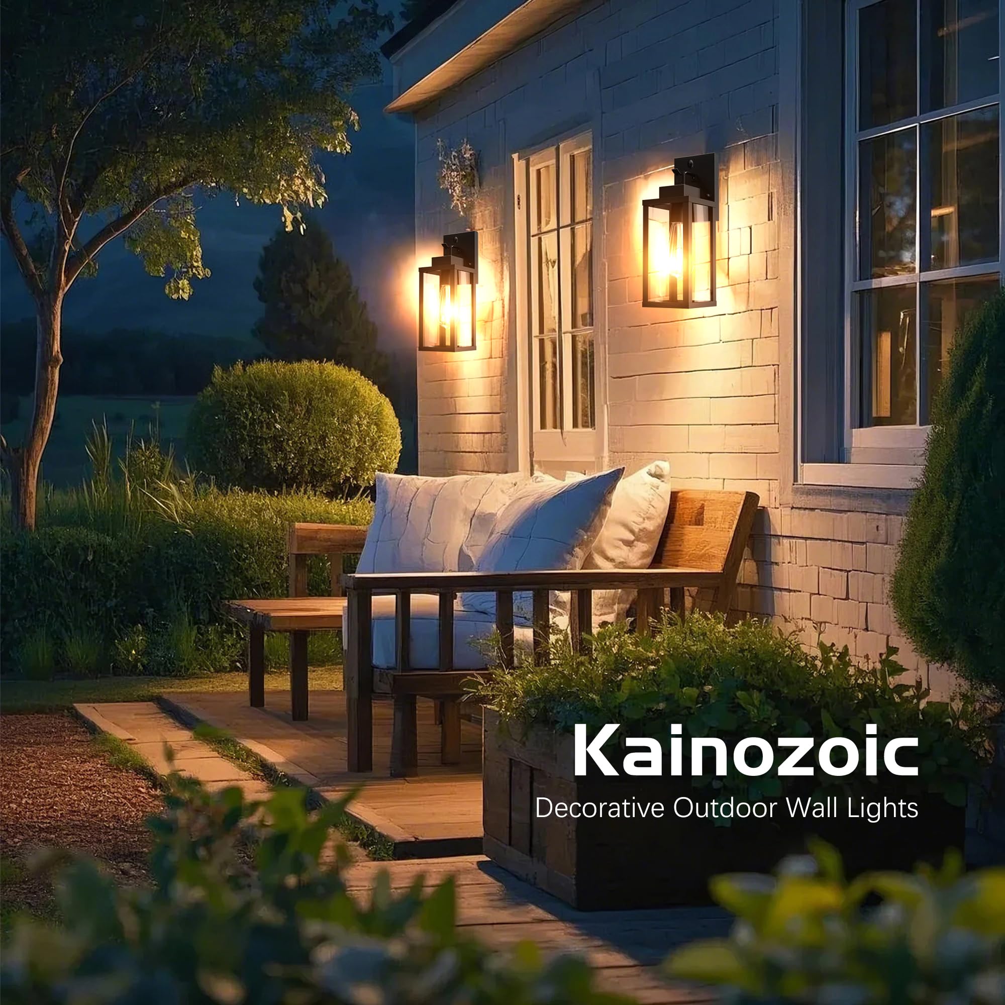 Kainozoic Motion Sensor Outdoor Wall Lantern, Waterproof, Black, Metal, Model 902, 1 Pack