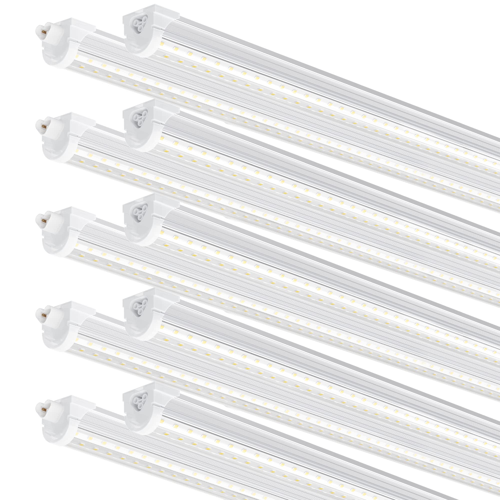 Ensenior 8FT LED Shop Lights, 6000K Clear White, 10000LM, U-Shaped Linkable, Model T8-8F-60K-10-WH