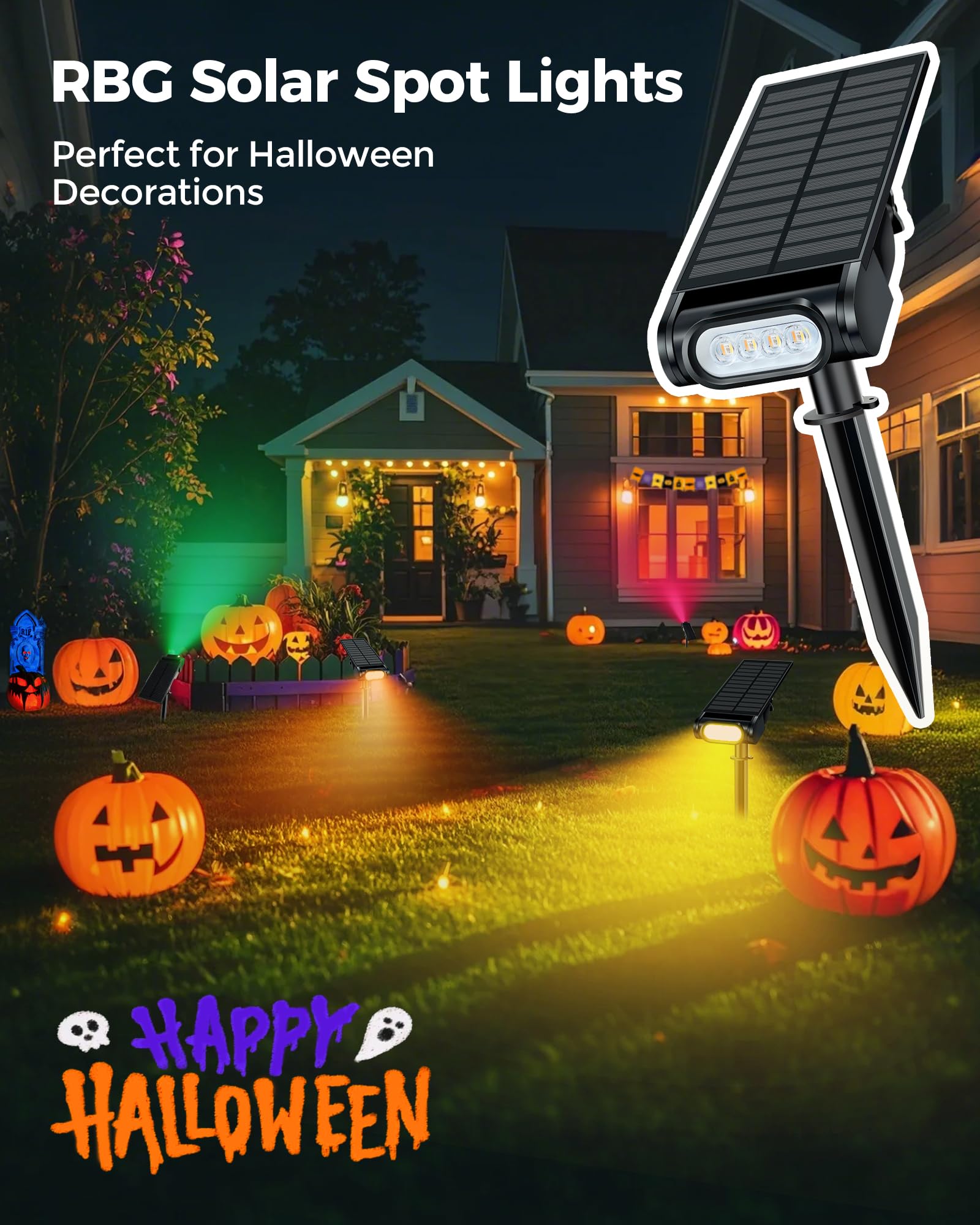 Brthera Color Changing Solar Spot Lights Outdoor, Solar Landscape Spotlights, Solar Uplights For Tree With Remote Timer, Ip67 Waterproof Rgb Outdoor Lights For Garden Yard Pathway Patio (4 Pack)