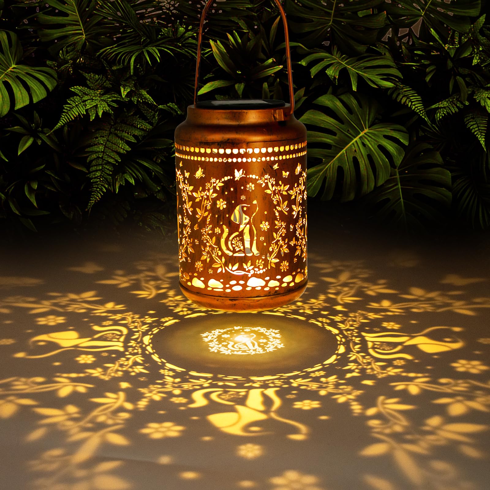 YISITEONE Dog Outdoor Solar Lantern, Waterproof Metal Hanging Light, Brown, Model ES04250400000