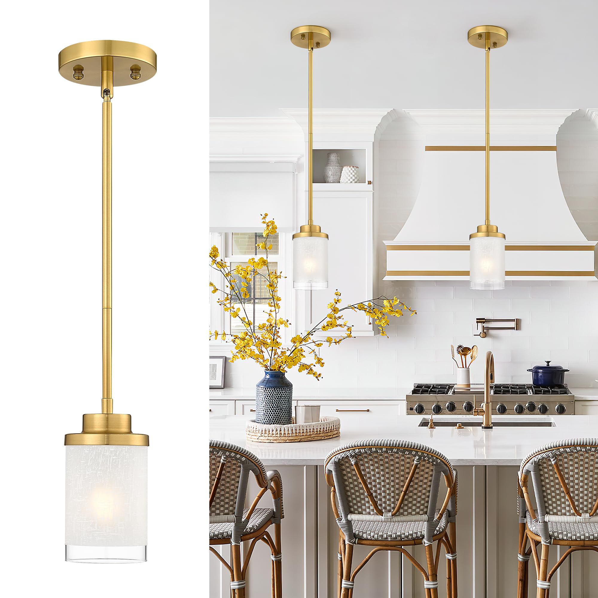 TENGXIN Modern Pendant Light Fixture, Brushed Gold, Glass, 1 Pack, Model TXPLBG01 for Kitchen Island, Dining Room, Office