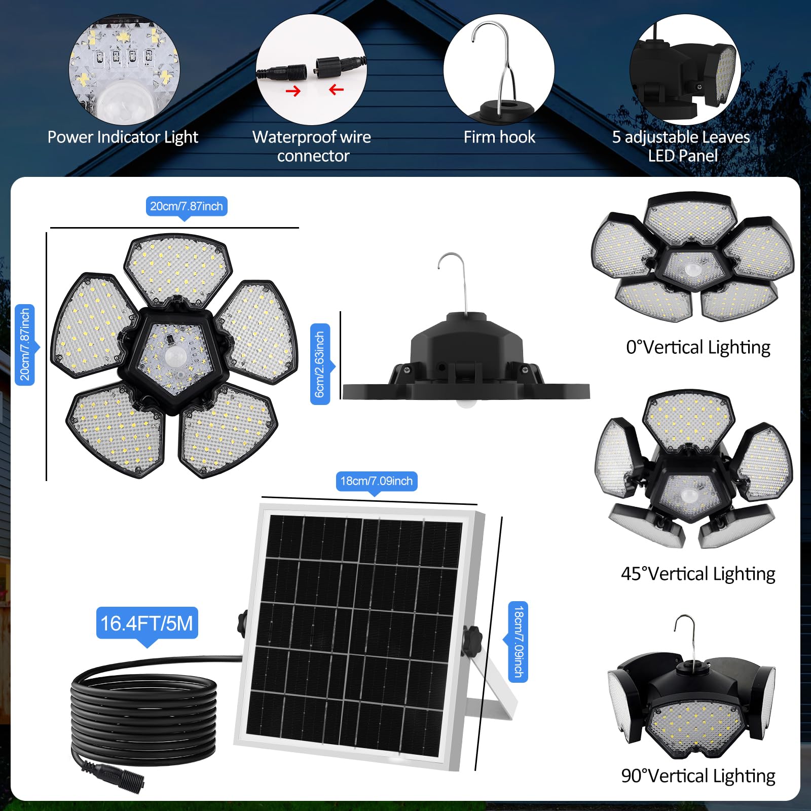 TSUNESLUX 2 Pack Solar Shed Light Motion Sensor Lights Outdoor IP65 Waterproof with Remote Control, Solar Powered Pendant Light