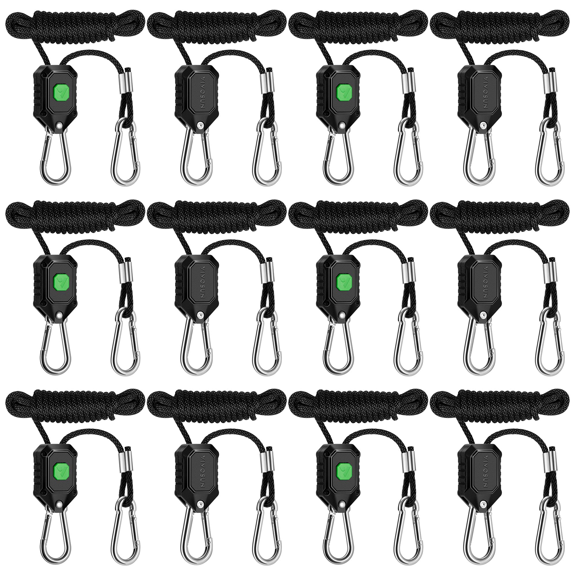 VIVOSUN 6-Pair Adjustable Grow Light Hanger, Heavy Duty, 8Ft Long, 150 lbs Capacity, Green, Polypropylene