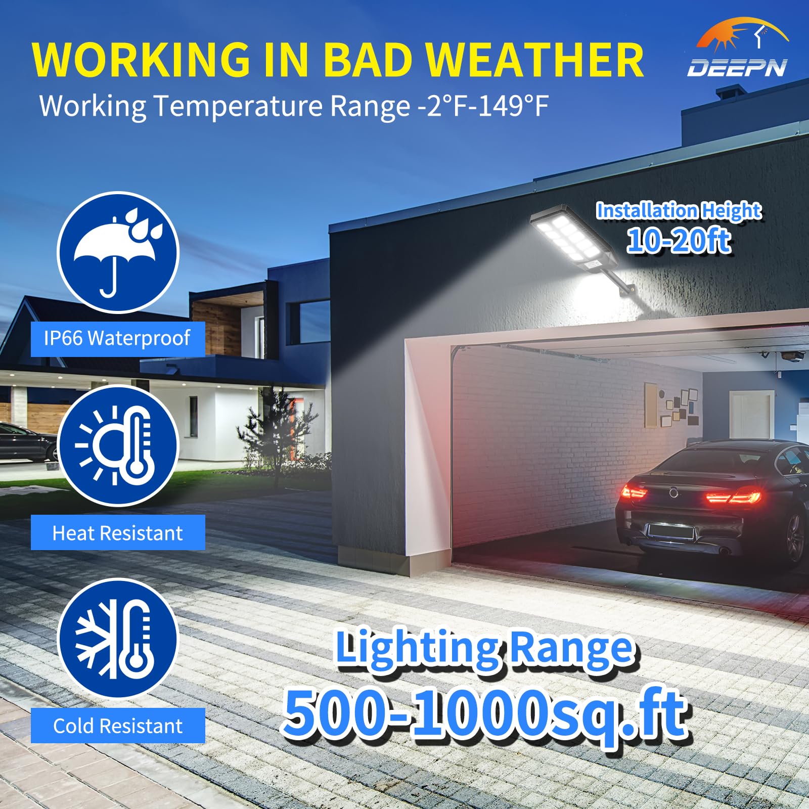 Deepn Solar Lights Outdoor, 6500K IP66 Waterproof Motion Sensor Flood Lights, 2 Pack, Black, Model TW1002, with Remote Control