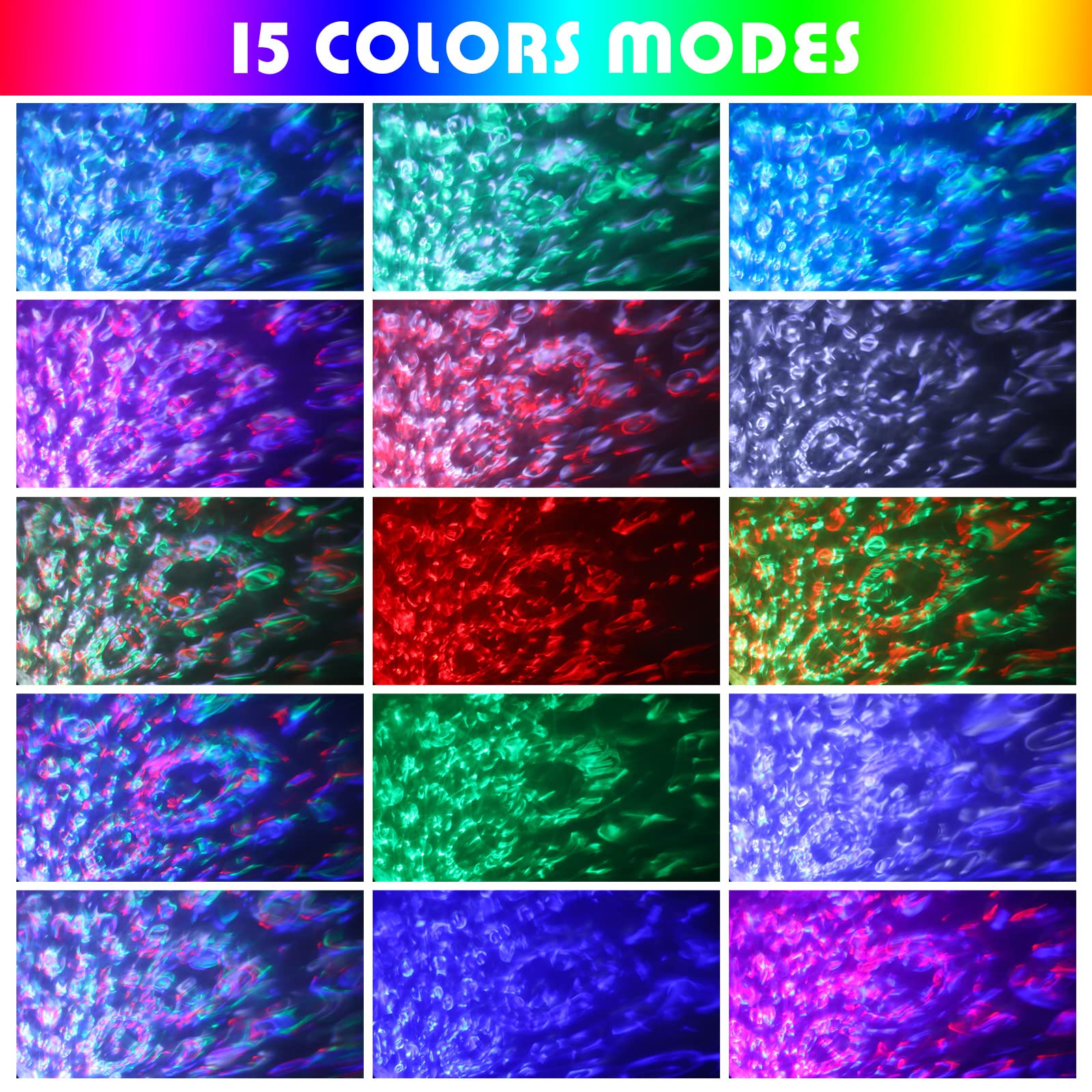 Preboun 3 Pcs Water Light Projector Ocean Wave Light Outdoor Water Effect Night Projector, 15 Colors Led Waterproof With Remote For Halloween Wedding Party Landscape Wall Tree Decoration(Water Wave)