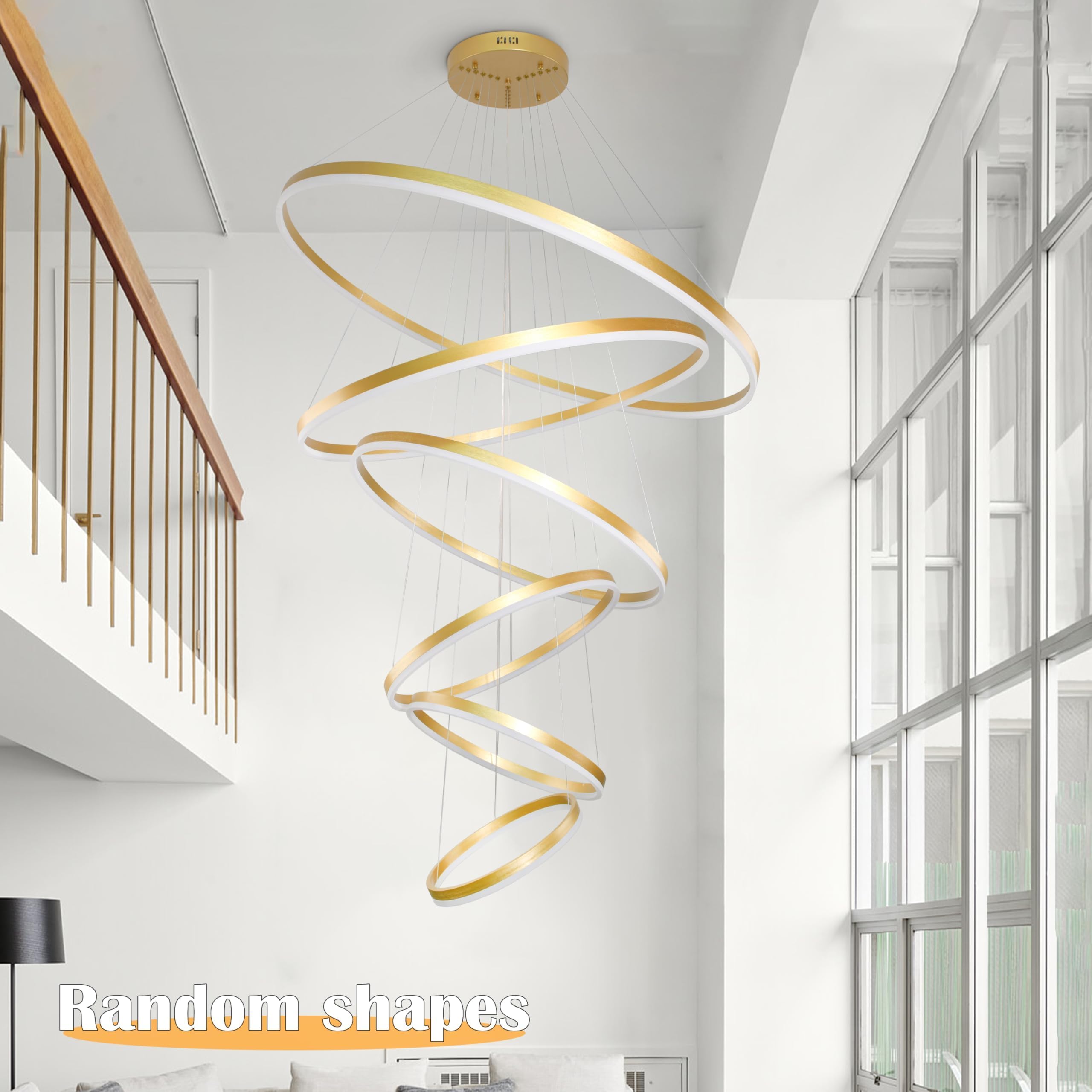 Mccokaige 6 Rings Pendant Lights 47.2'' Modern Gold Led Chandelier Dimmable Height Adjustable Chandeliers Color Temperature Gold