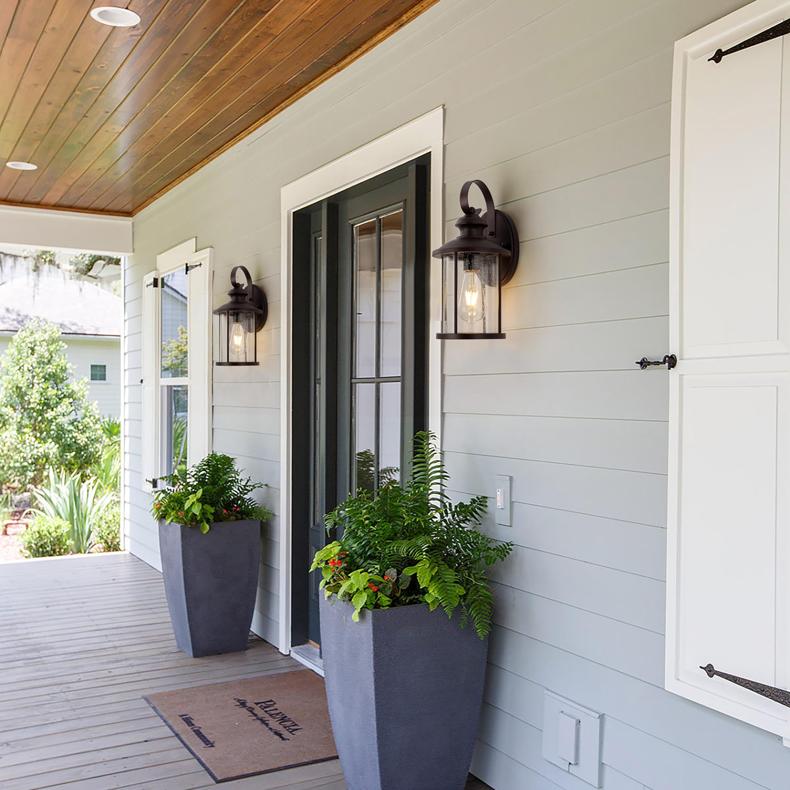 MICSIU Outdoor Wall Light Fixture, Oil Rubbed Bronze, Clear Seedy Glass, 13.75 Inch, Model 700199, Porch Sconce for Entryway & Pathway