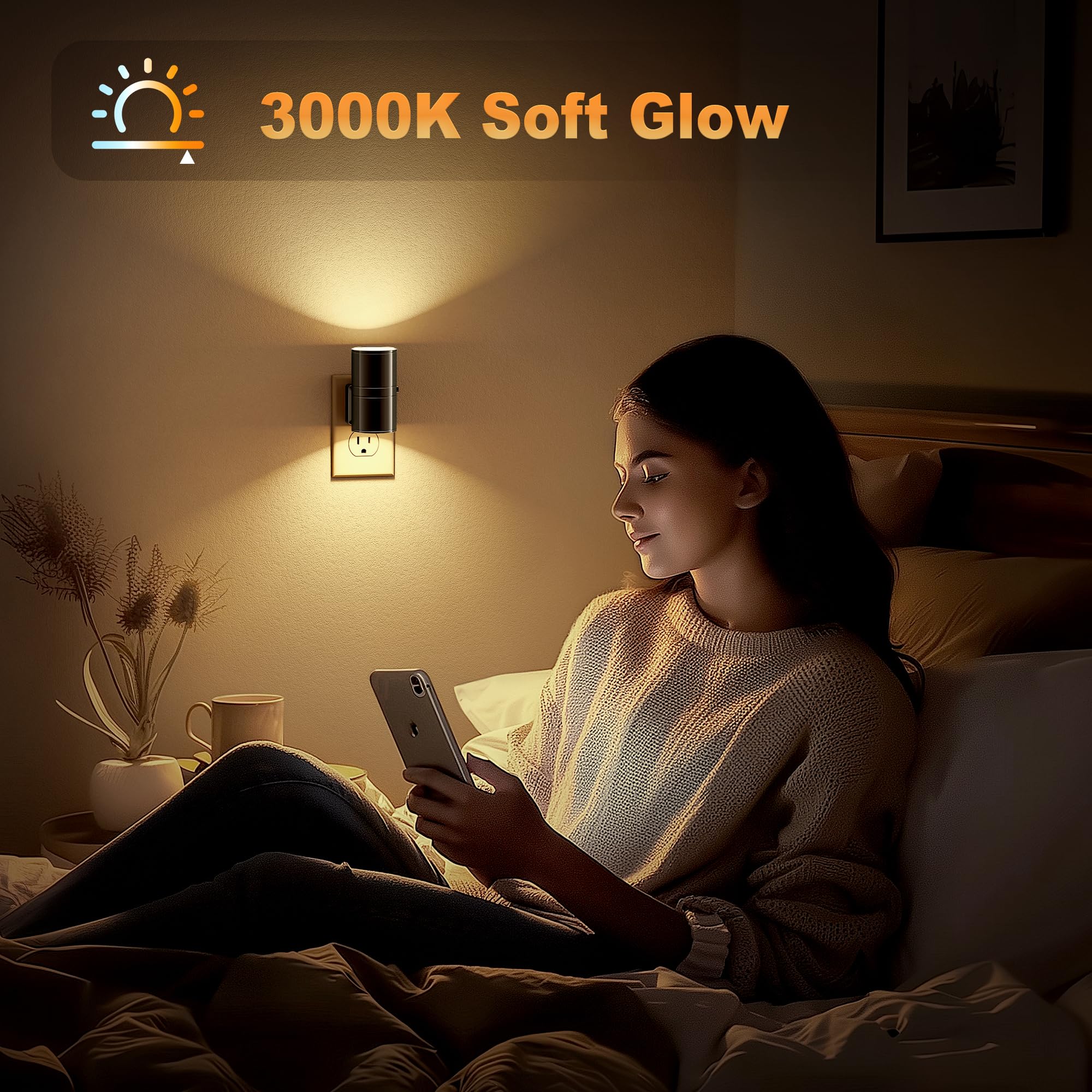 Jandcase Night Light, Led Night Lights Plug Into Wall, 2 Pack Automatic Nightlight With Light Sensor, 3000K Soft White 0-100Lm D