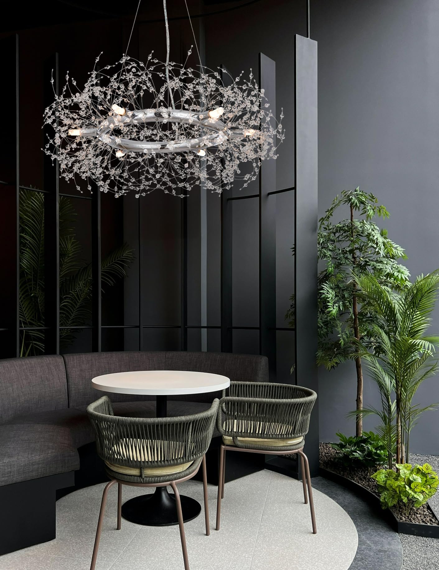 Silver Crystal Chandelier Firework,Modern Chrome Dining Room Light Fixture,Large Round Hanging Chandeliers For Master Bedroom Di