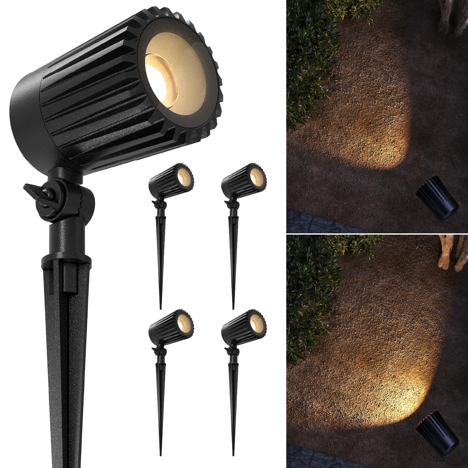 Sunco Low Voltage Landscape Spotlights 12V, 4-Pack - 10.5W LED Outdoor Uplights for Gardens/Trees/Flags/Walkways, Selectable CCT