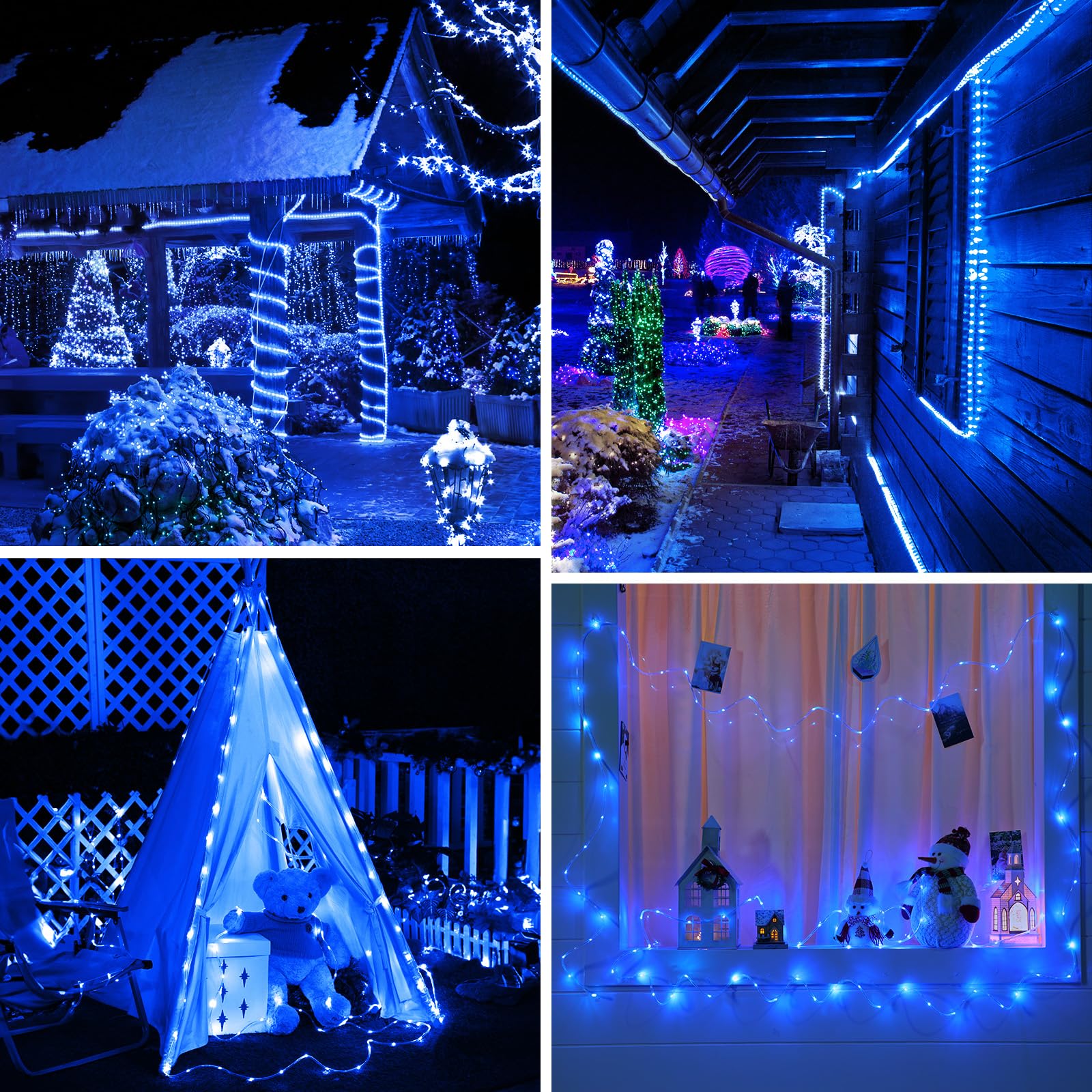 Minetom 2 Pack Battery Operated Christmas Lights Outdoor, Total 80Ft 200 Led Outdoor Rope Lights Battery Operated, Fairy Lights With Timer 8 Mode, String Lights For Outdoor Bedroom Indoor, Blue