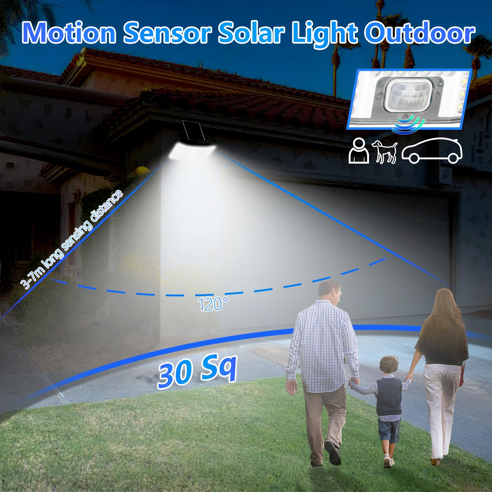 Tobusa Motion Sensor Solar Light - 4000Lm, 3 Modes, 6500K, Waterproof, Black, 1 Pack, Model Yc-Sw2881-1