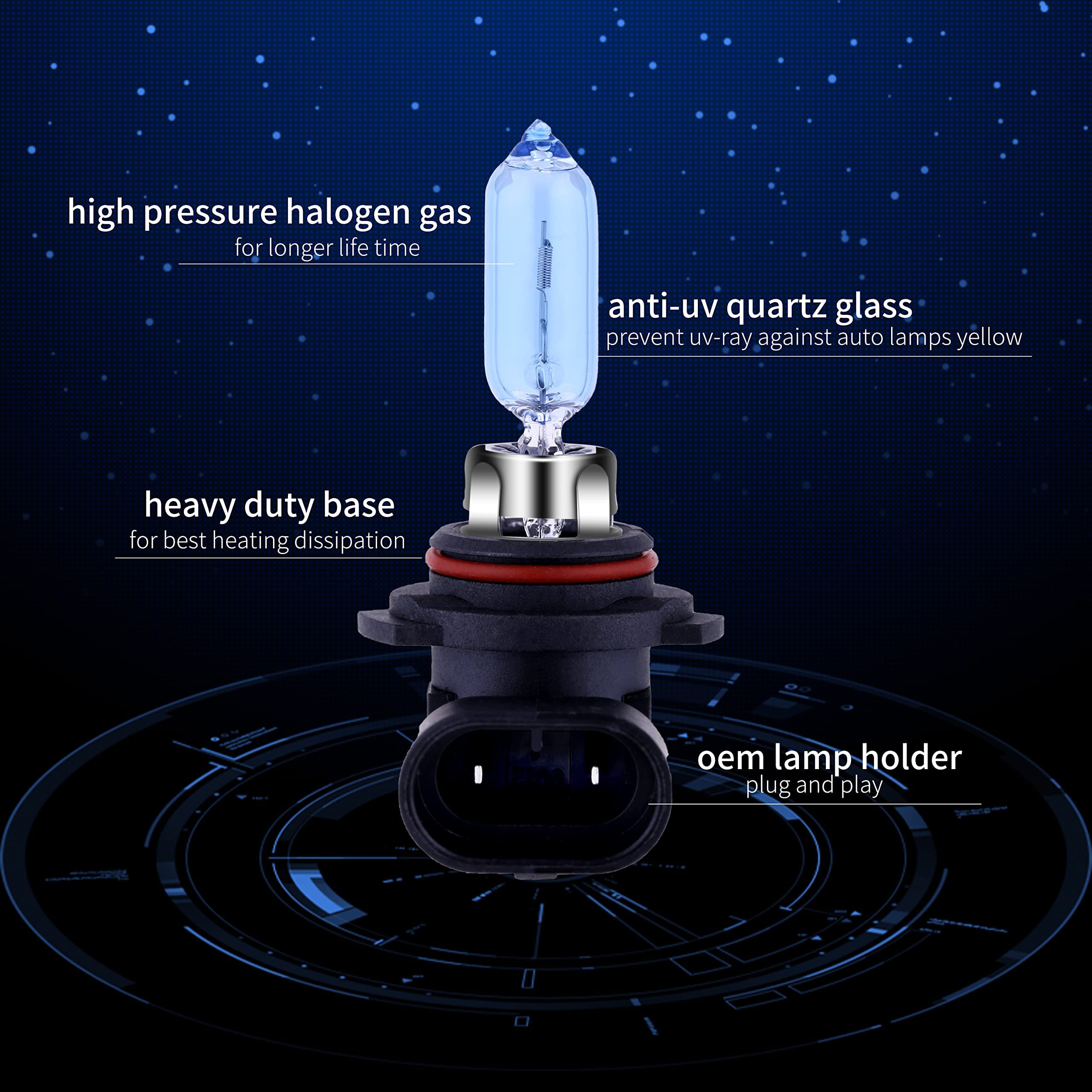 NEWBROWN Halogen Headlight Bulb 9012 HIR2 5000K Super White Light 12V/55W, 4 Pack