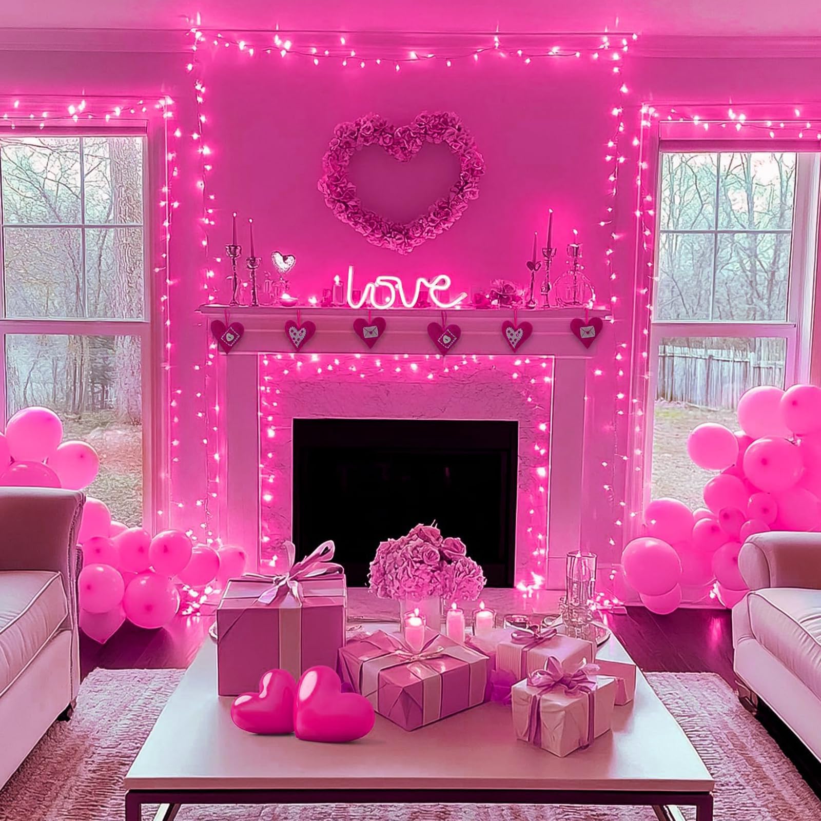 Yiaht 100 Count Pink Lights for Valentine's Day Decorations 20ft Mini Christmas String Lights White Wire Incandescent Bulb Water