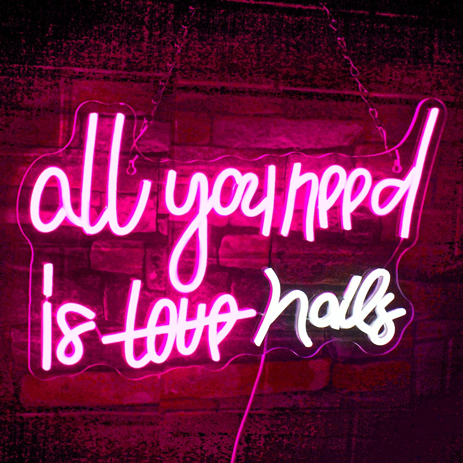 WLHOPE Neon Sign - Pink LED for Bedroom, Home Bar, Girls Room, Model LL-nails