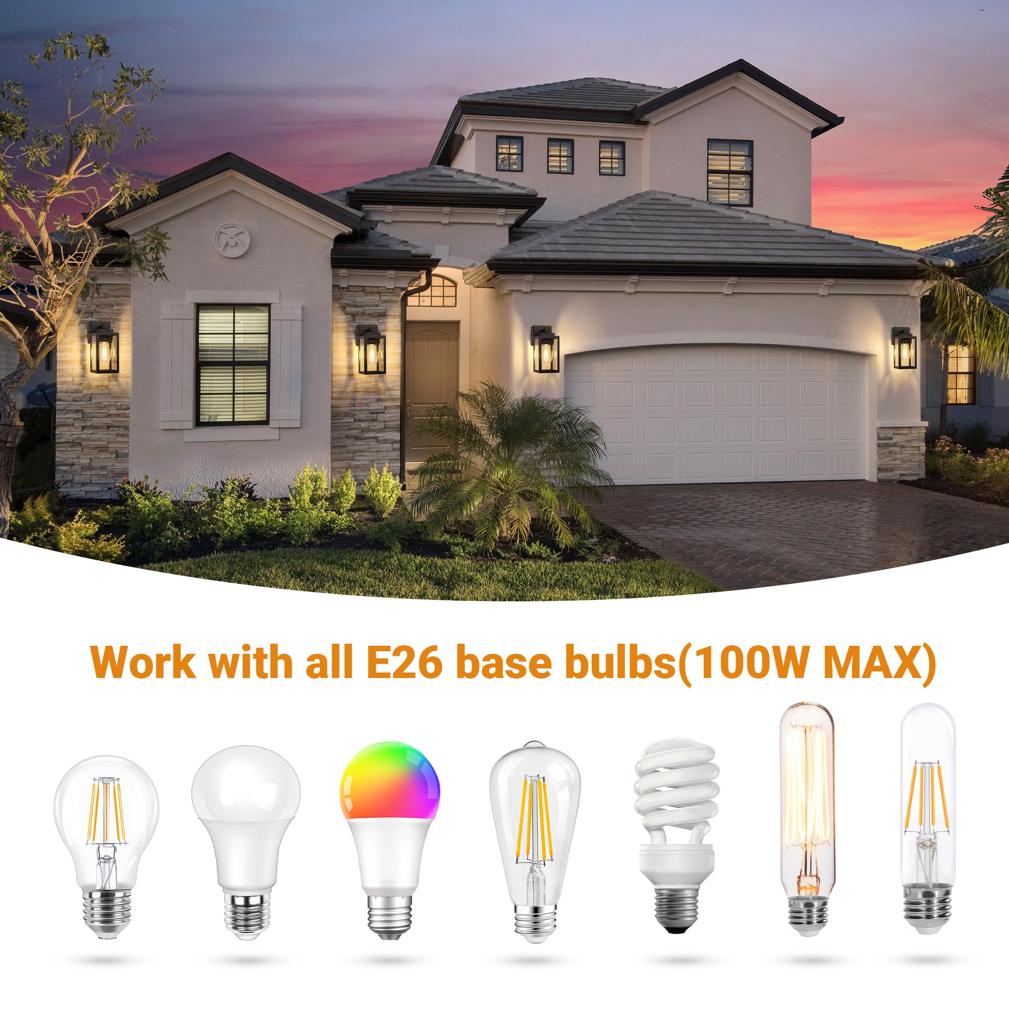 WIHTU Outdoor Wall Light Fixtures, 2-Pack, Aluminum, Waterproof, Black, Model WTWL173AB2