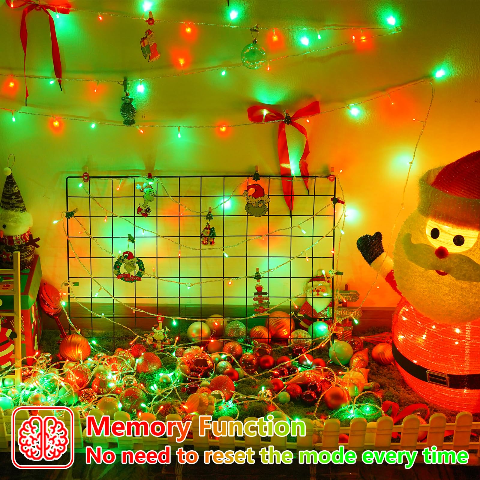 Yeguo 165Ft 500 Led Red And Green Christmas Lights Outdoor Waterproof  Clear Wire String Lights Indoor Plug In  8 Modes Clear Wire Twinkle Tree Light For Xmas Party Garden