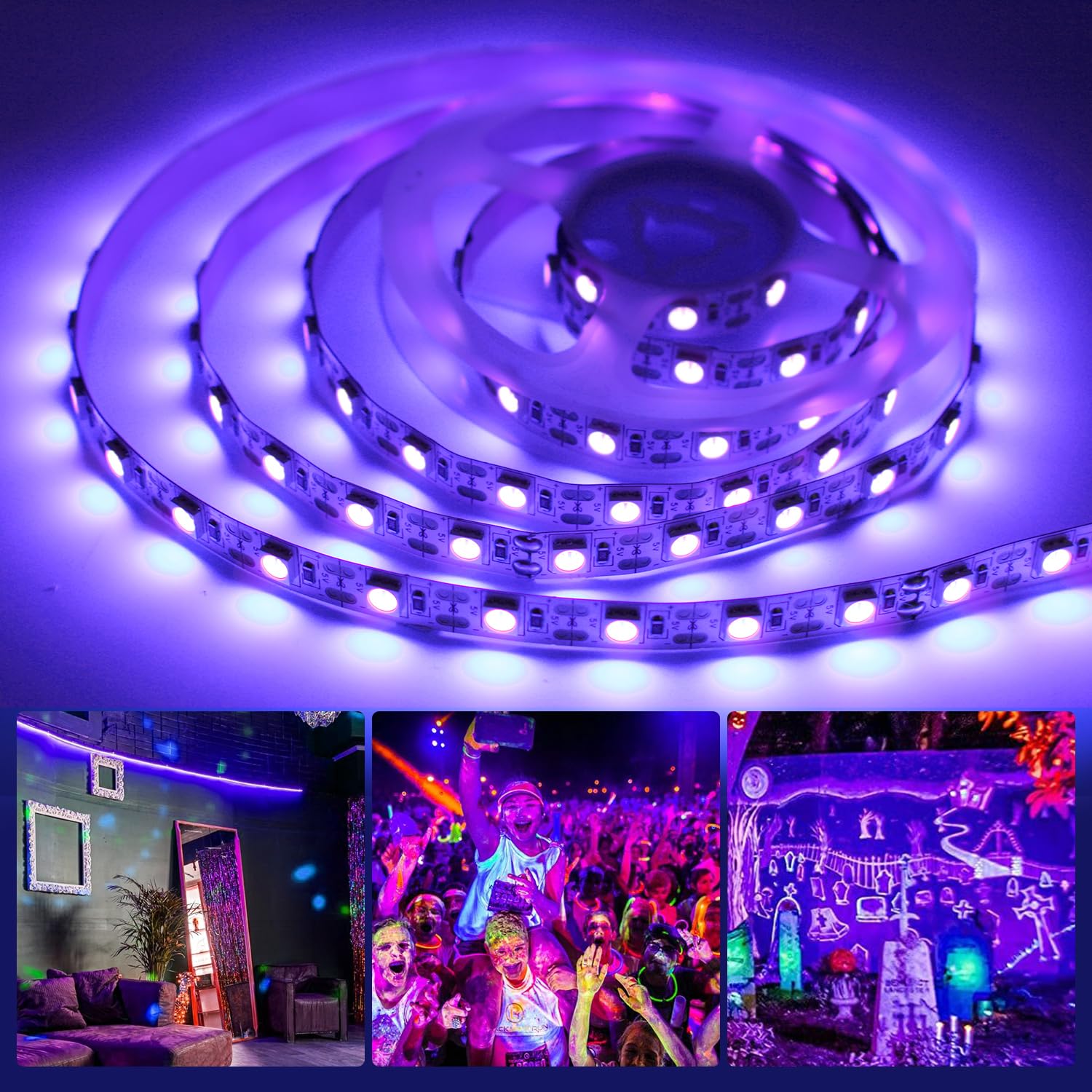 Inextstation Uv Black Led Light Strip Usb, 2M/6.6Ft 5V Smd5050 Leds 395Nm-405Nm Blacklight Strip For Fluorescent, 3D Print Curin