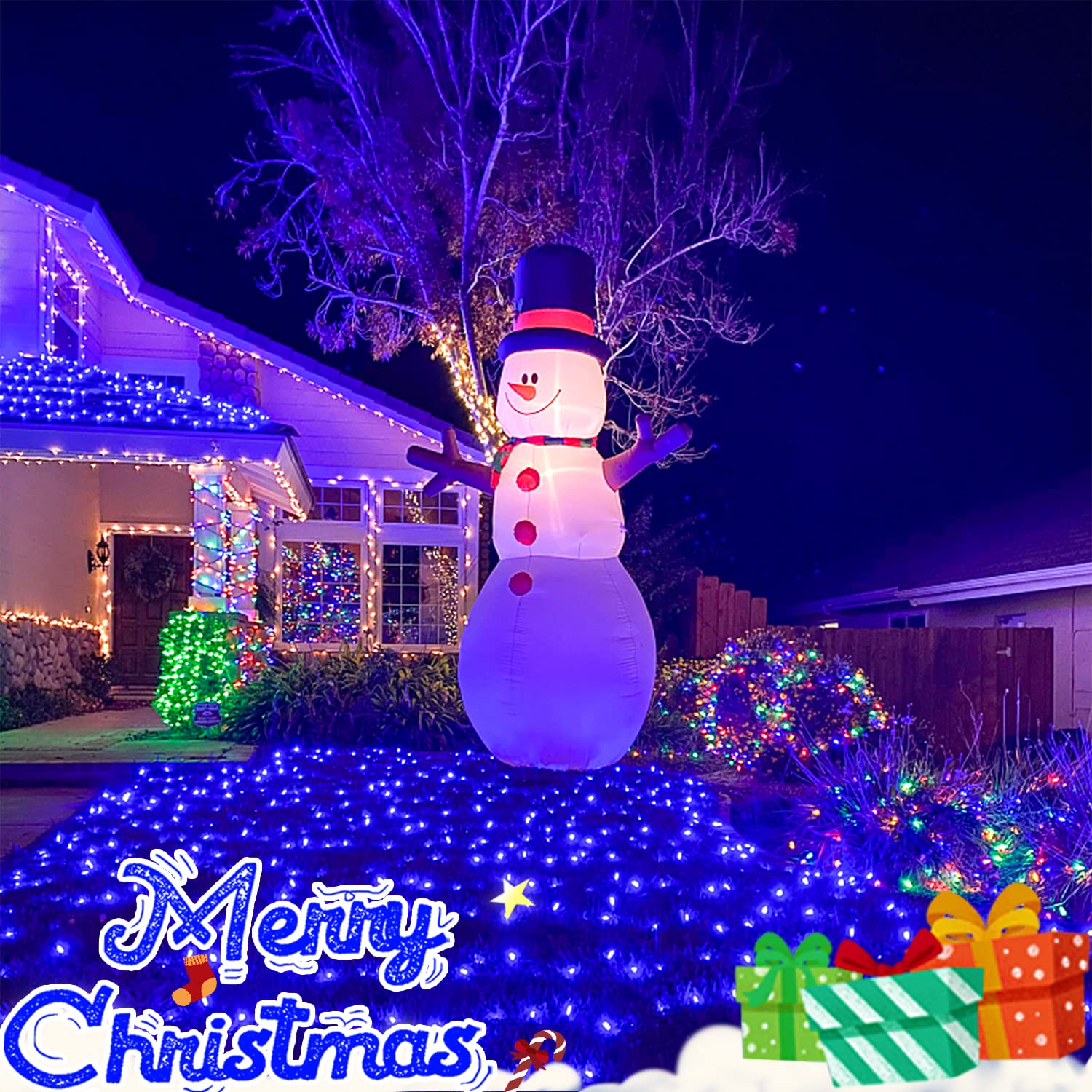 JMEXSUSS 200 LED Blue Christmas Net Lights, 9.8ft x 6.6ft, Connectable, Waterproof, Remote, 8 Modes