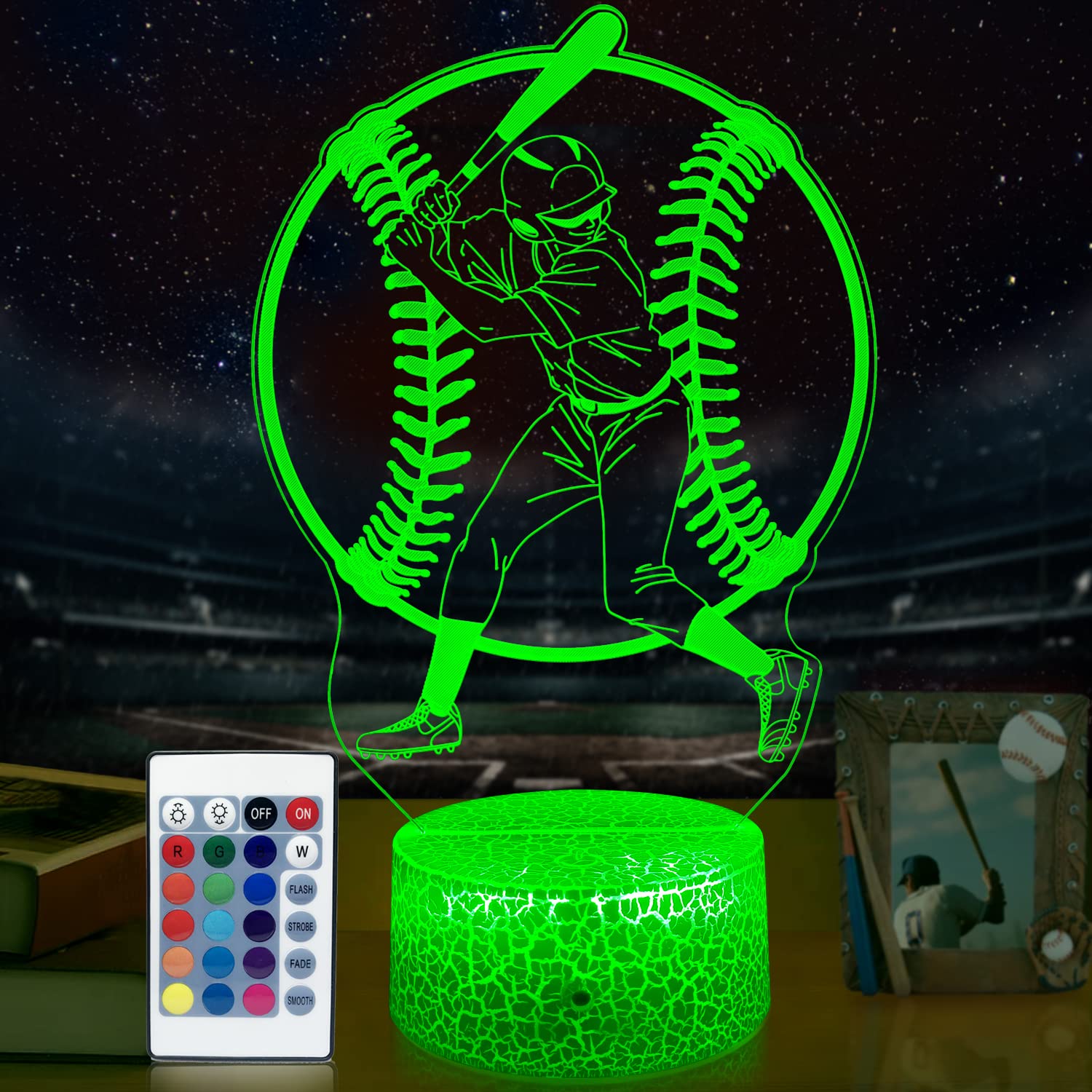 GIMFRY Baseball Night Light Cool Baseball Gifts for Boys 16 Colors Changing with Remote&Touch Models Bedside Room Baseball Decor