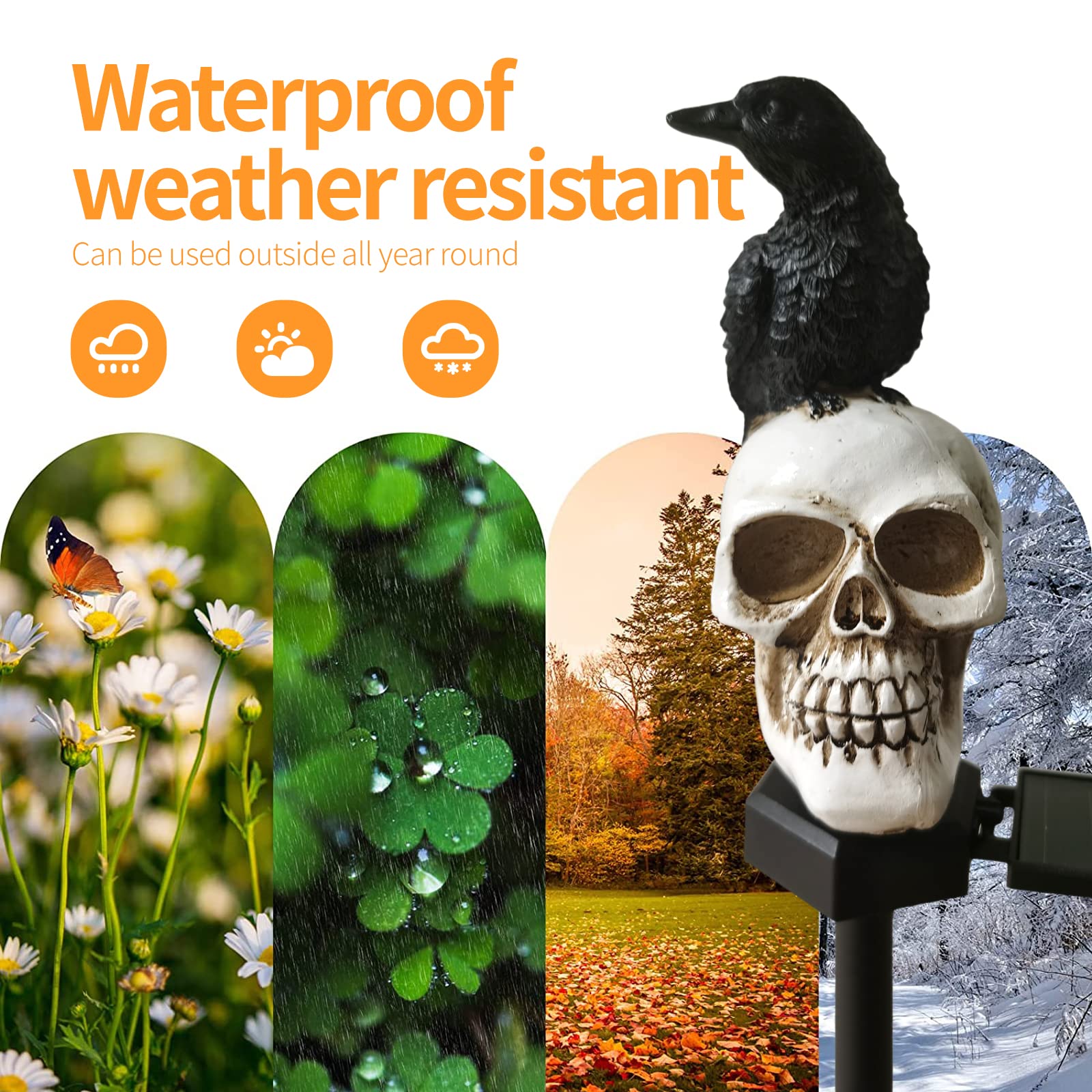 Qh Garden Halloween Outdoor Decoration - Solar Lights, Waterproof Ghost & Skull Lights With Black Crow, Skeleton Stakes With Led, Stunning Decorations