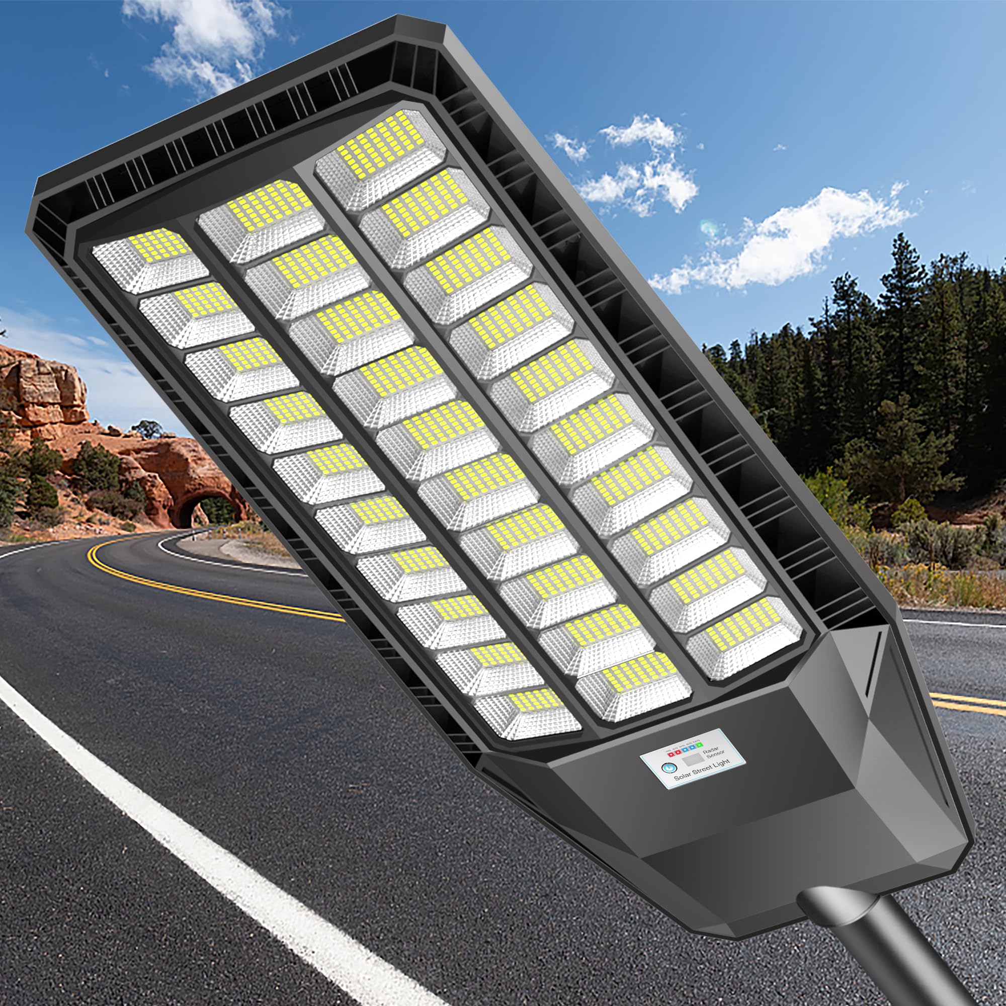Adewalk 6000W Solar Street Light, Commercial Solar Street Lights Outdoor Dusk To Dawn, Solar Lights Outdoor With Motion Sensor A