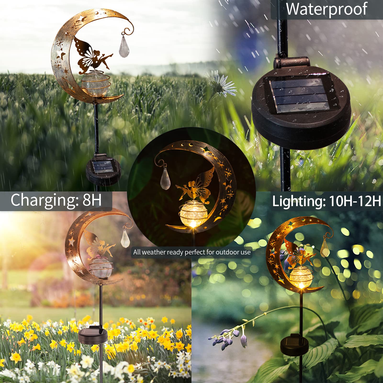 Licklip Solar Stake Lights - Waterproof Crackle Glass Globe Fairy & Moon Decoration For Garden