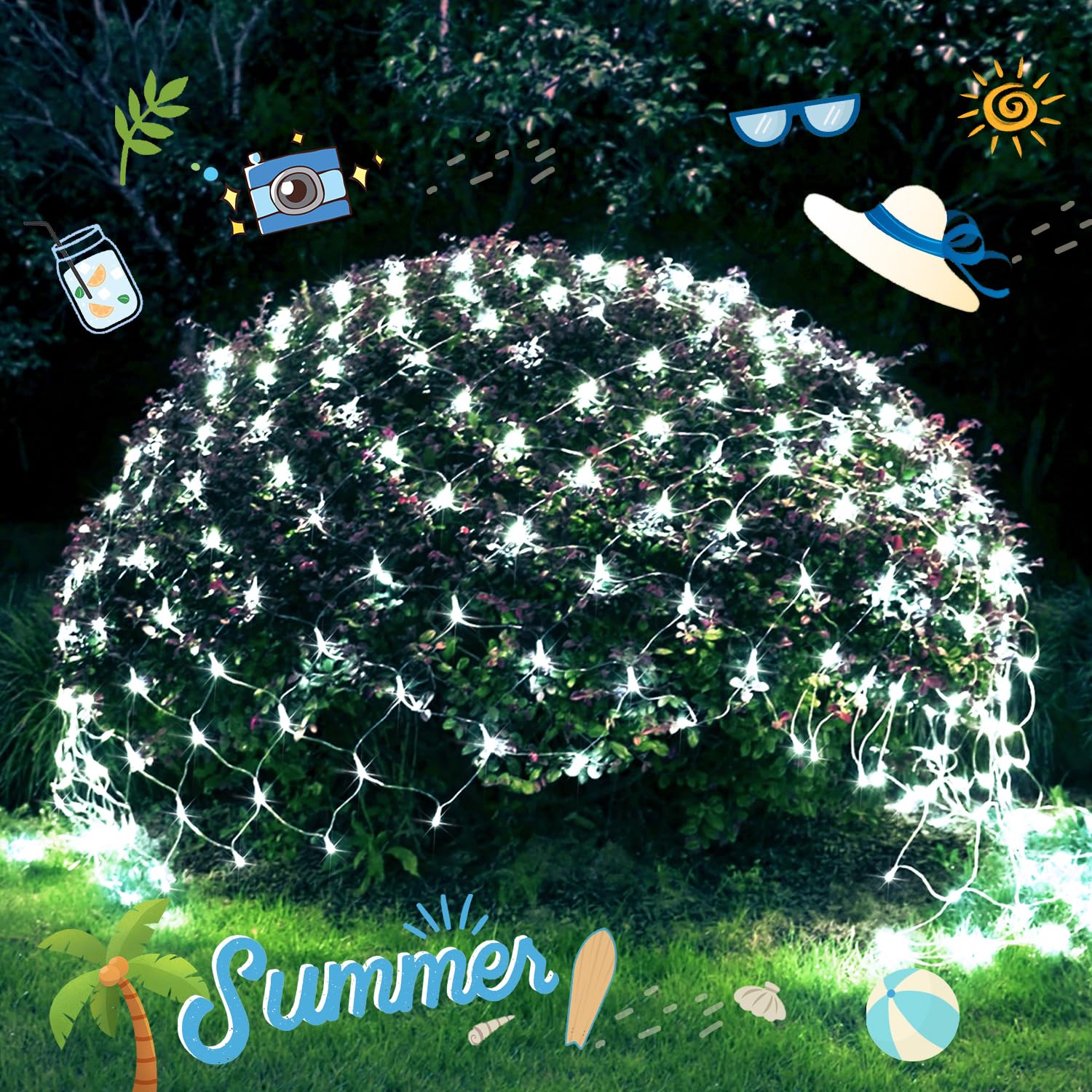 JMEXSUSS 200 LED Net Lights for Outdoor, Waterproof, 8 Modes, 9.8ft x 6.6ft, Cool White, Model EXS-N-0200