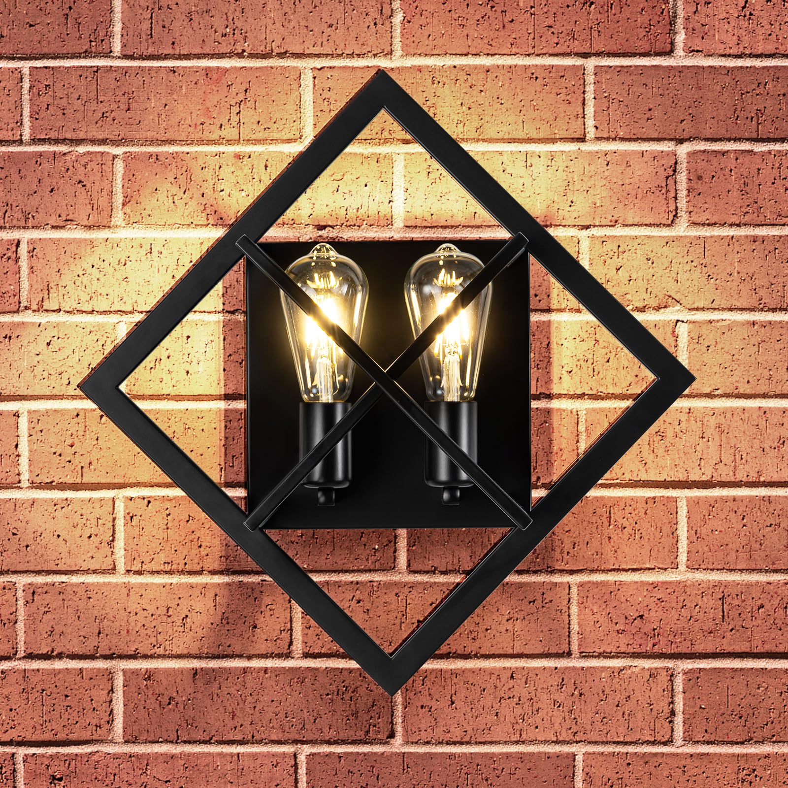 fengkeDU Farmhouse Wall Sconce, 2 Light, Metal, Black Finish, 17.8in, E26 Base, Indoor Lighting Fixture