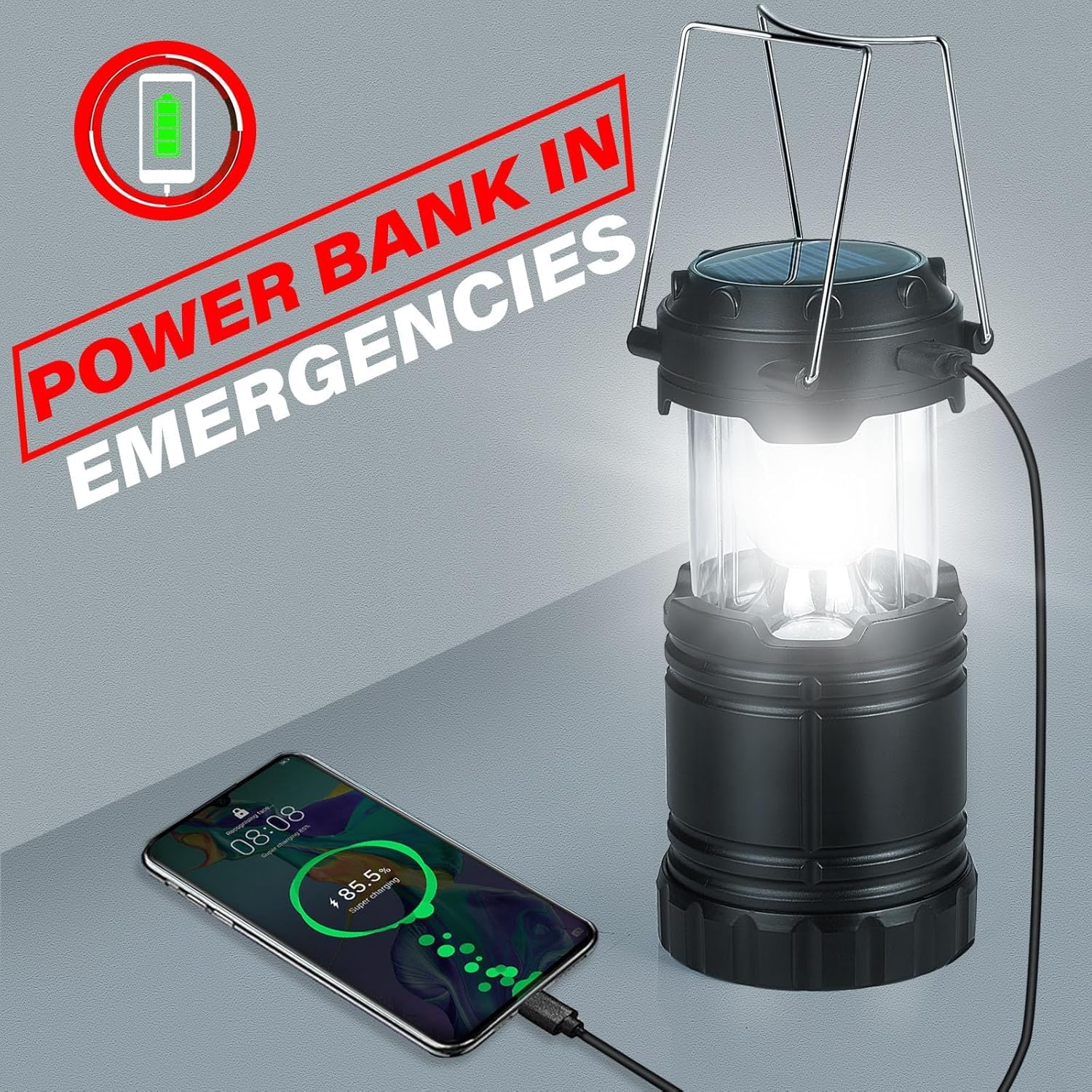 Xynover 4-Pack Solar Camping Lanterns - Rechargeable LED with USB/Solar/AA Battery | Magnetic Base & Hanging Hook | Collapsible,