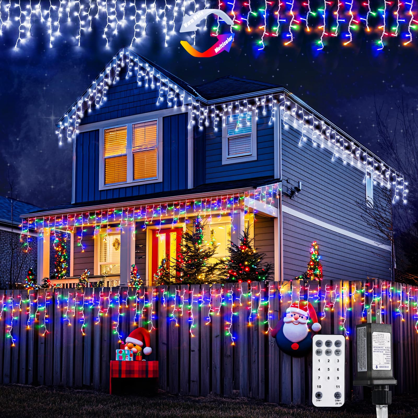 JMEXSUSS Color Changing Lights Outdoor Waterproof,400 LED Christmas Icicle Lights with Remote, White to Multicolor Icicle Lights