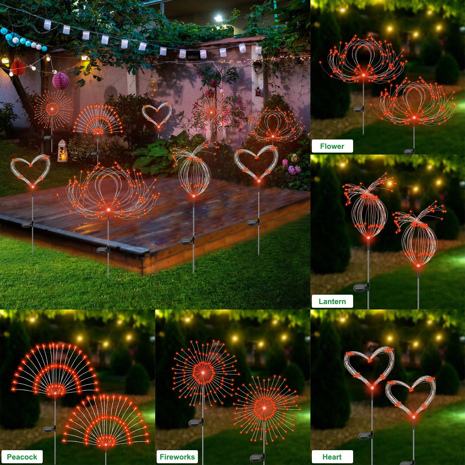 Slyuexu Solar Firework Lights, 120 LED Outdoor Garden Décor, 2 Pack, Waterproof, Orange, Model YF00016