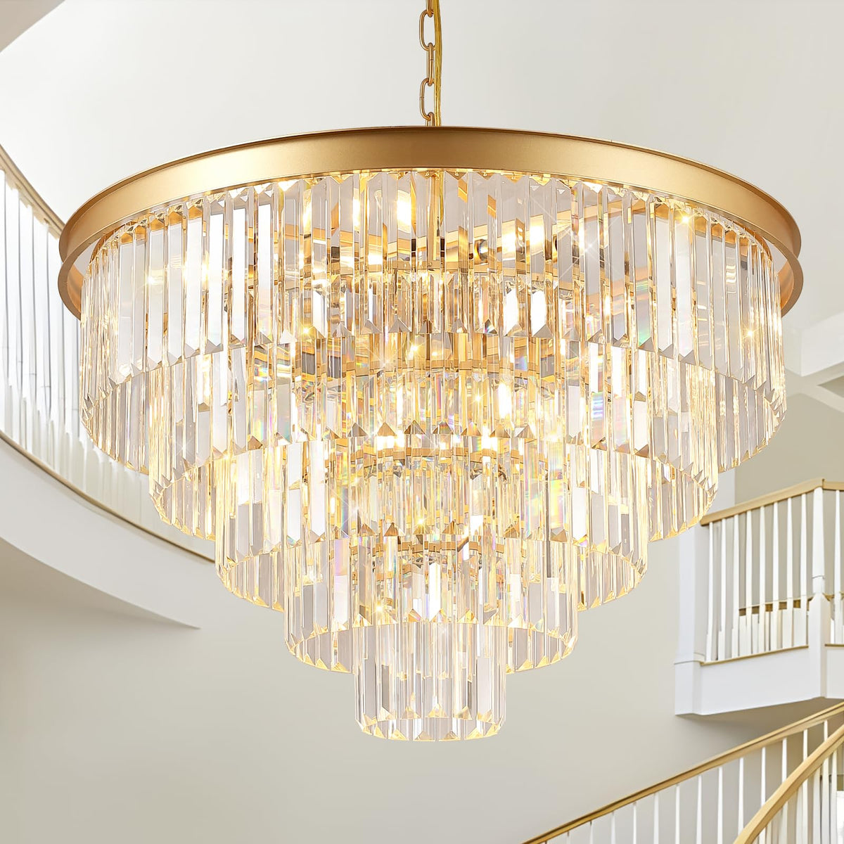 A Axilixi Large Crystal Chandeliers 30 Modern Gold Round Chandeliers F ...