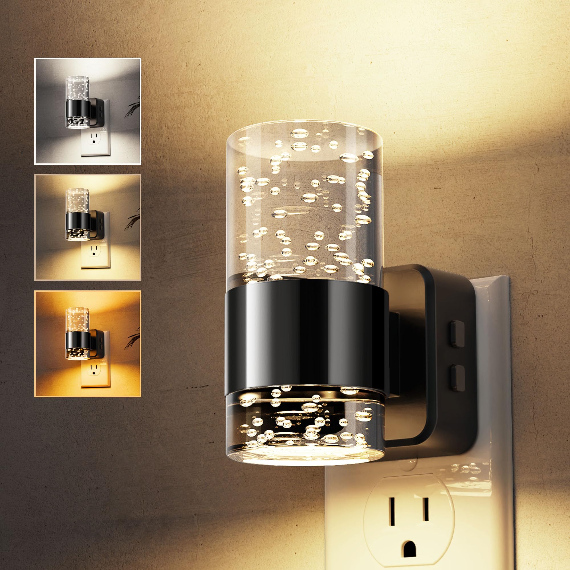 L LOHAS LED Night Lights Plug into Wall, Dimmable Night Light with Dusk-to-Dawn Sensor, Cool White/Soft White/Amber 3 Color Ligh