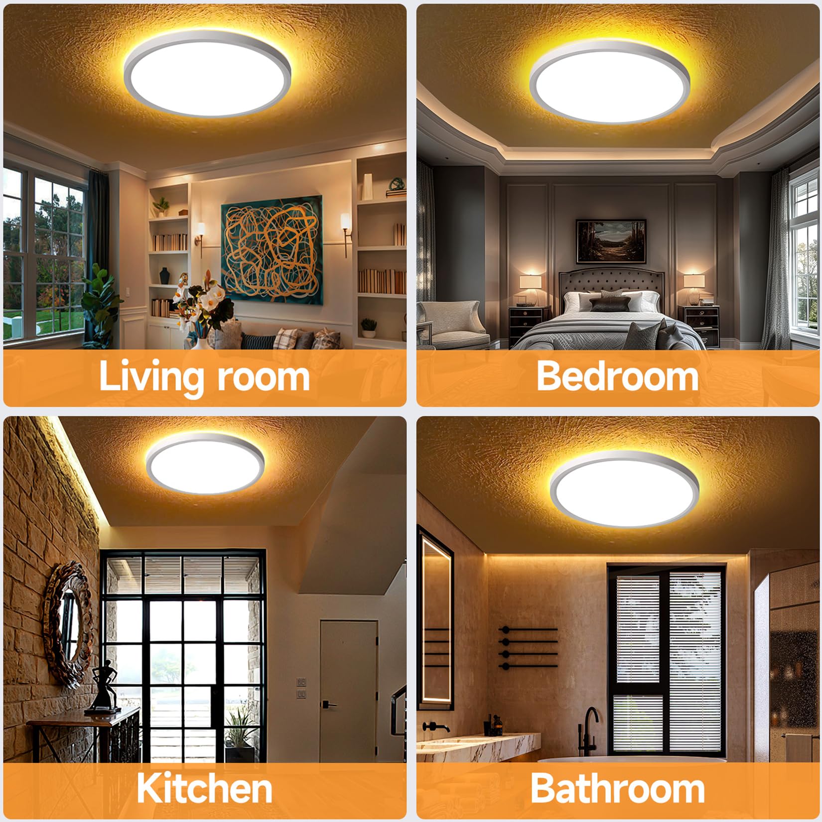 Mille Lucciole 4 Pack Flush Mount Ceiling Light Fixture Dimmable Led Ceiling Lights White 8.7 Inch 24W 2400Lm 3Cct Color Adjusta