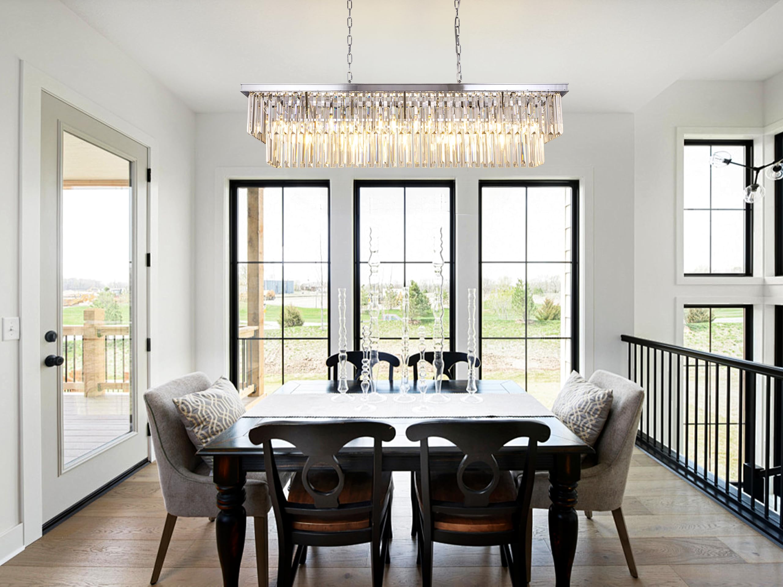 Wellmet 9-Light Crystal Chandelier, 47 inches Chrome, Modern Design for Living Room, Dining Room, Kitchen Island, Model DS-CCL001