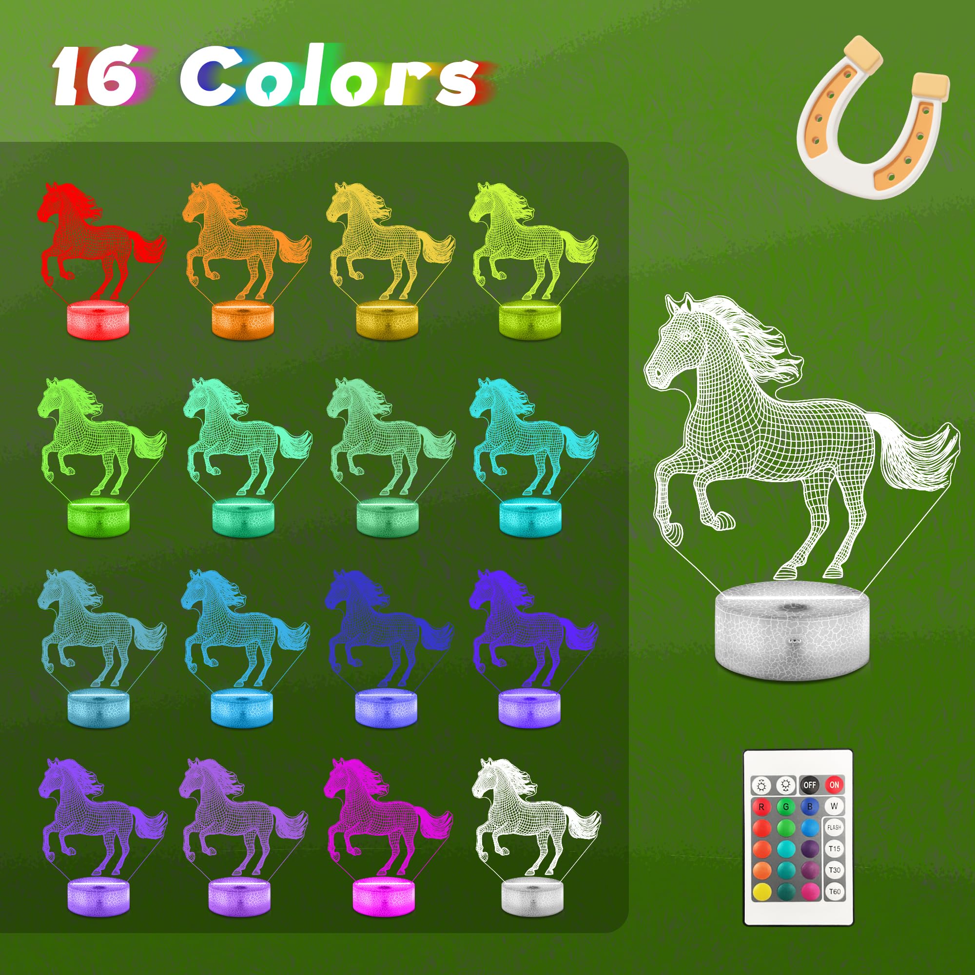 CoolGift Mart 3D LED Horse Night Light, Remote Control, 16 Colors, Model FS-2810-9999, Perfect for Gifts & Home Decor