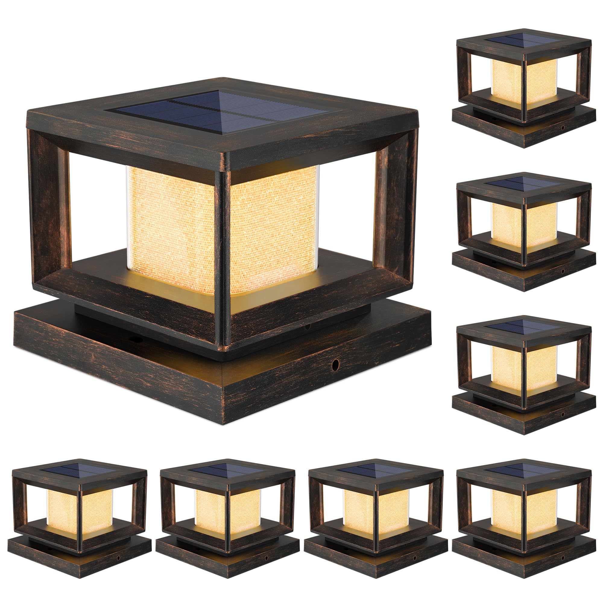 Mlambert 8 Pack Solar Post Lights Outdoor  Waterproof Fence Cap Lights for Deck  4x4 6x6 Wooden Vinyl Outdoor Light with Shinning Effect  Brown