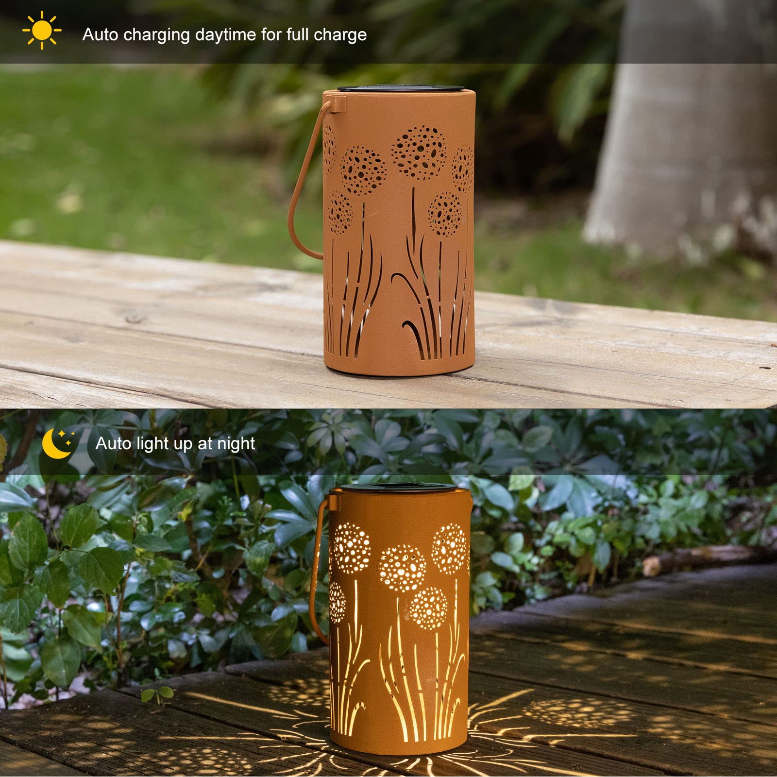 Solar Lanterns Outdoor Waterproof - Dandelion Solar Table Lamp Metal Decoration, Solar Table Lights For Desk Patio Lawn Patio Pa