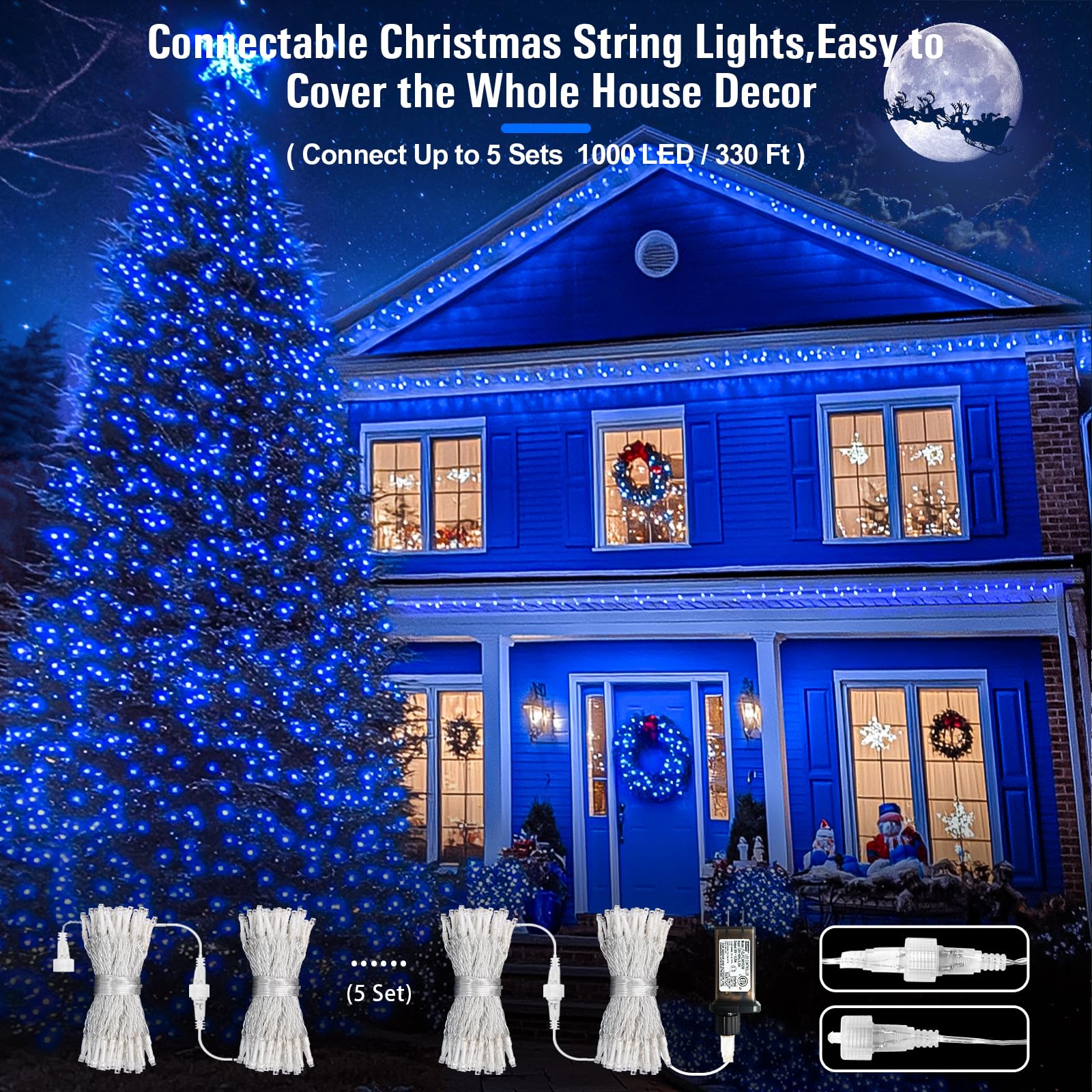 JMEXSUSS Blue String Lights, 66ft, 200 LED, Copper, 8 Modes, Indoor/Outdoor Christmas Decoration, Model EXS-S-0200