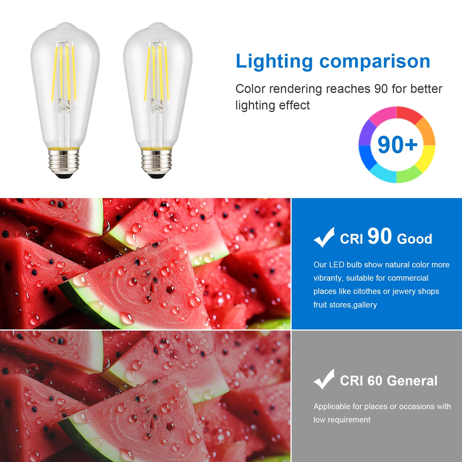 Hession Vintage Led Edison Bulb, 6-Pack St58 6W, Equivalent 60W Neutral Natural Light 4000K E26 Medium Base Antique Vintage Styl