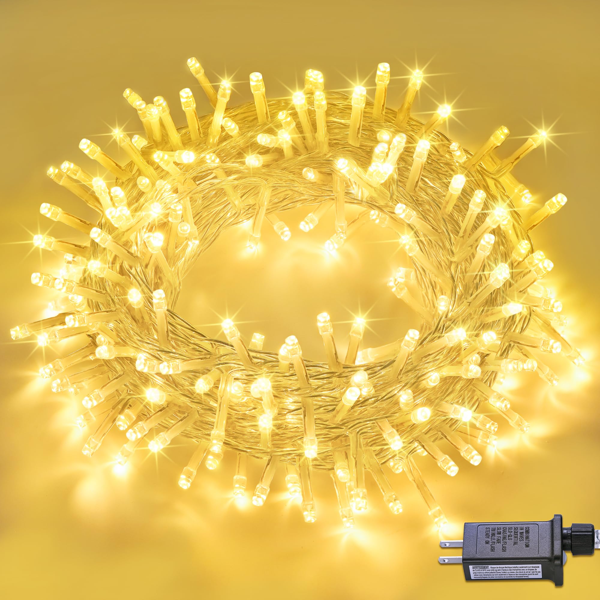 POTIVE Warm White Christmas String Lights - 200 LED Twinkle Lights, 66ft, Copper, Indoor/Outdoor Decor, Model EXS-S-0200