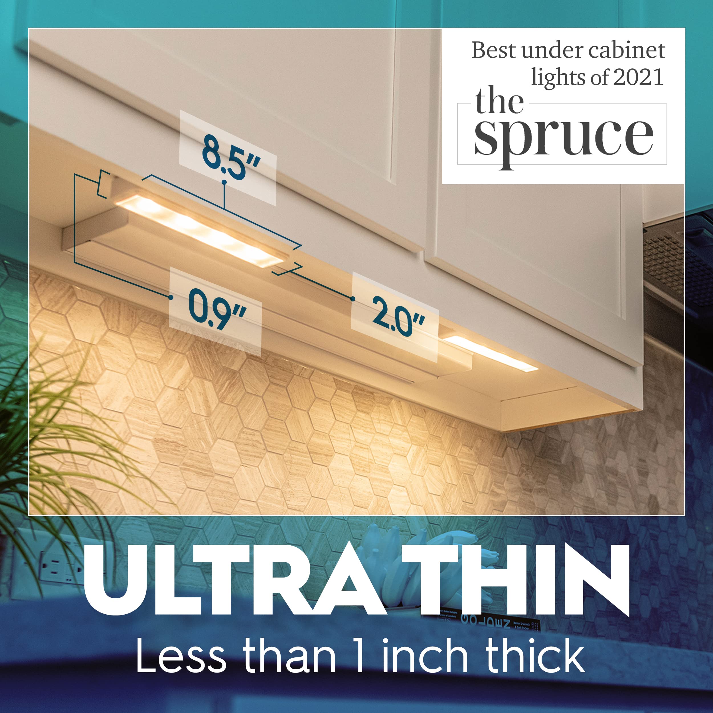 Brilliant Evolution 2-Pack Wireless LED Stick-On Lights, Warm White Battery Operated Under Cabinet & Closet Lighting