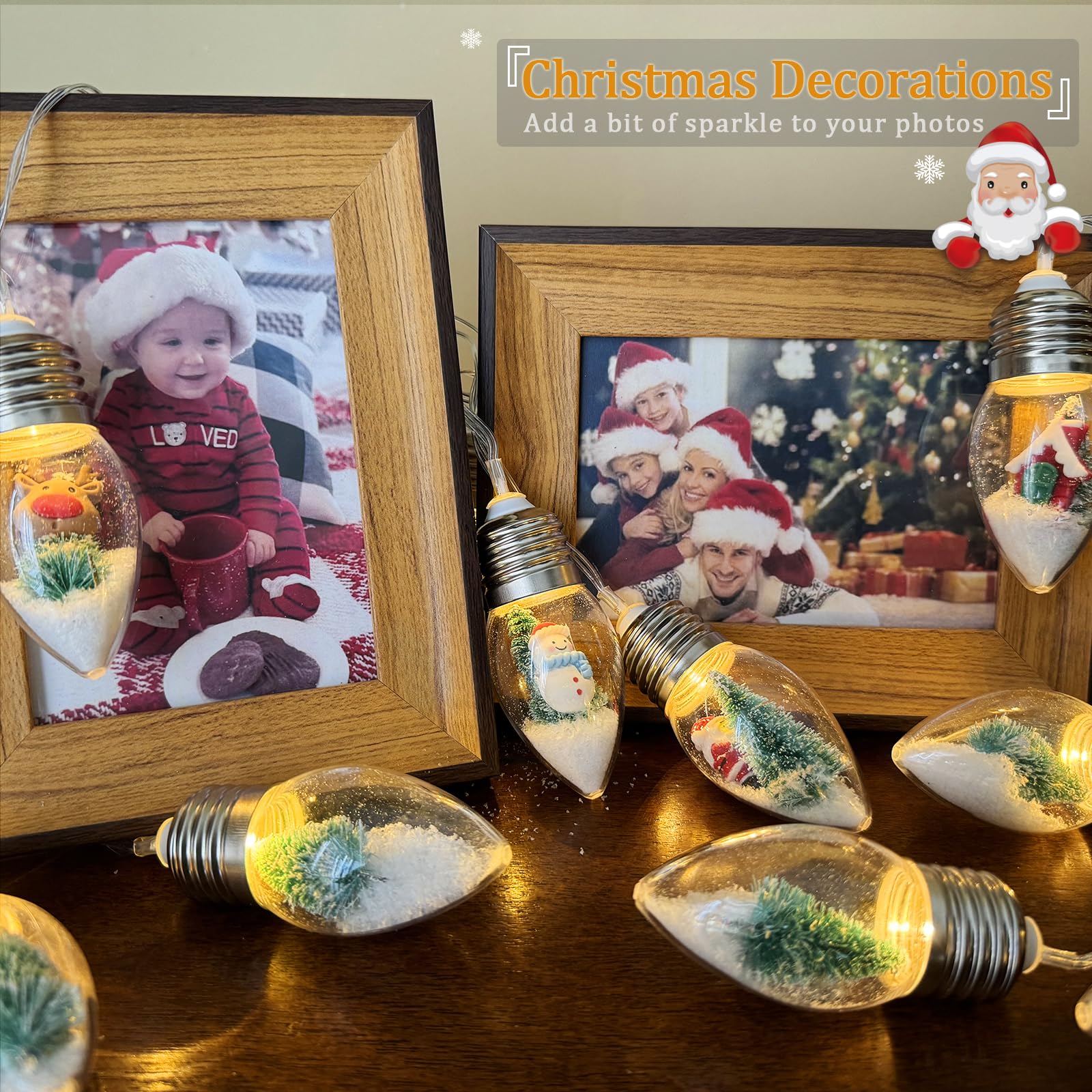 Vvolf Christmas Lights For Indoor, Snow Globe String Lights, Christmas Snow Globes With 10Led Globe Bulbs String Light With Tree& Snow & Cute Ornaments For Home Decor