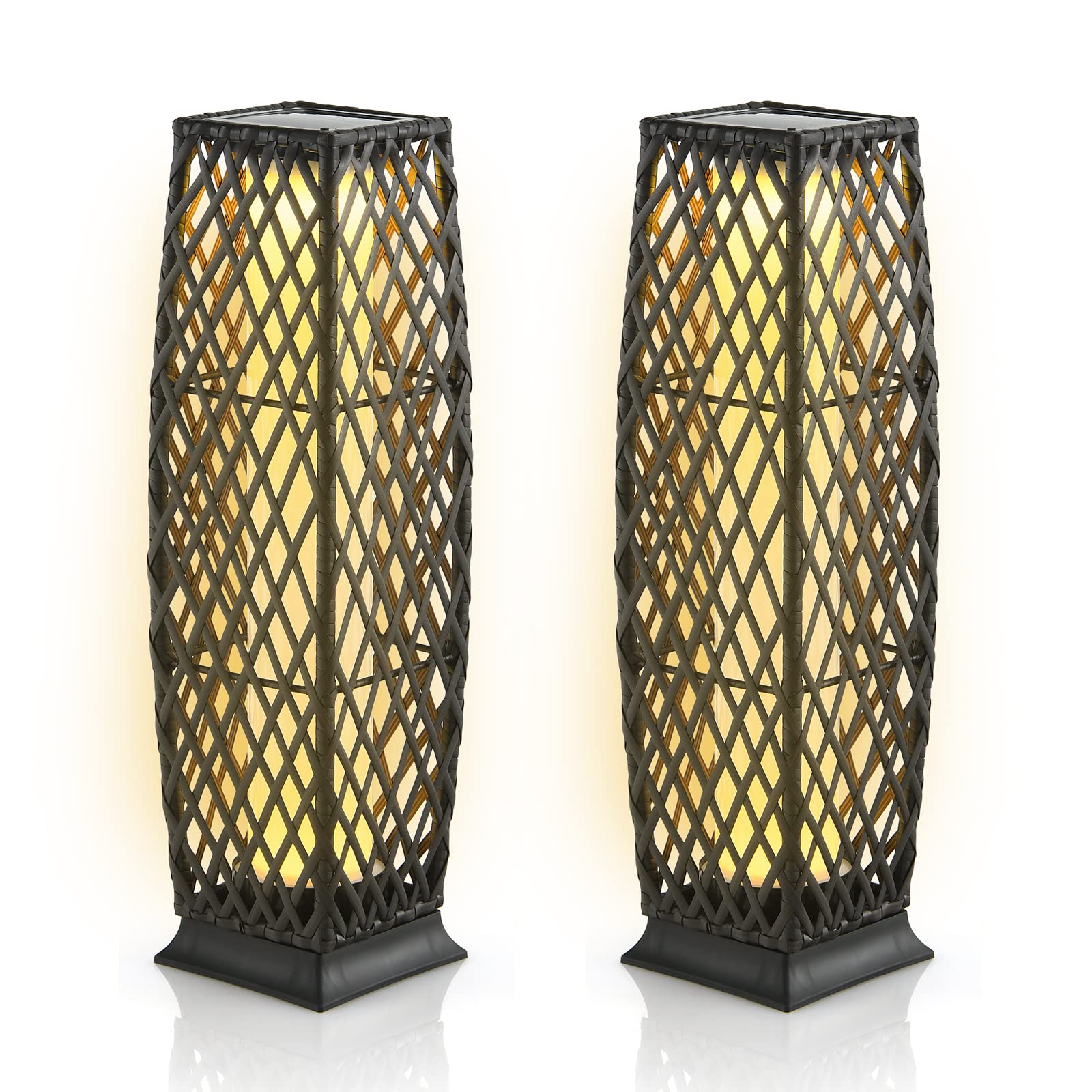 Tangkula Outdoor Solar Powered Floor Lamps, IP65 Waterproof, 7” x 7” x 27”, Mix Brown, Model TA-10727