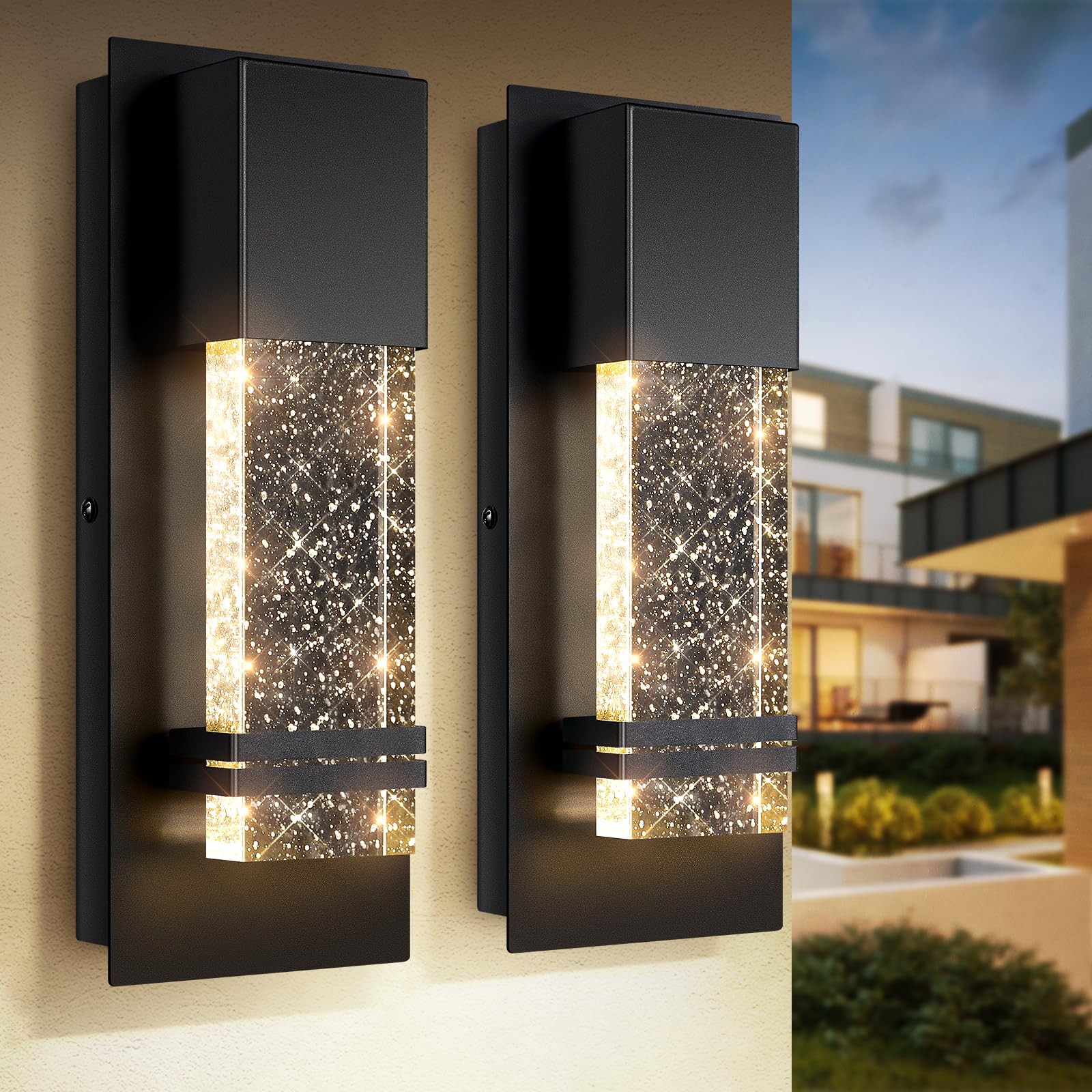 Beslowe Waterproof Outdoor Wall Light With Crystal Bubble Glass, 10W Led Porch Lanterns